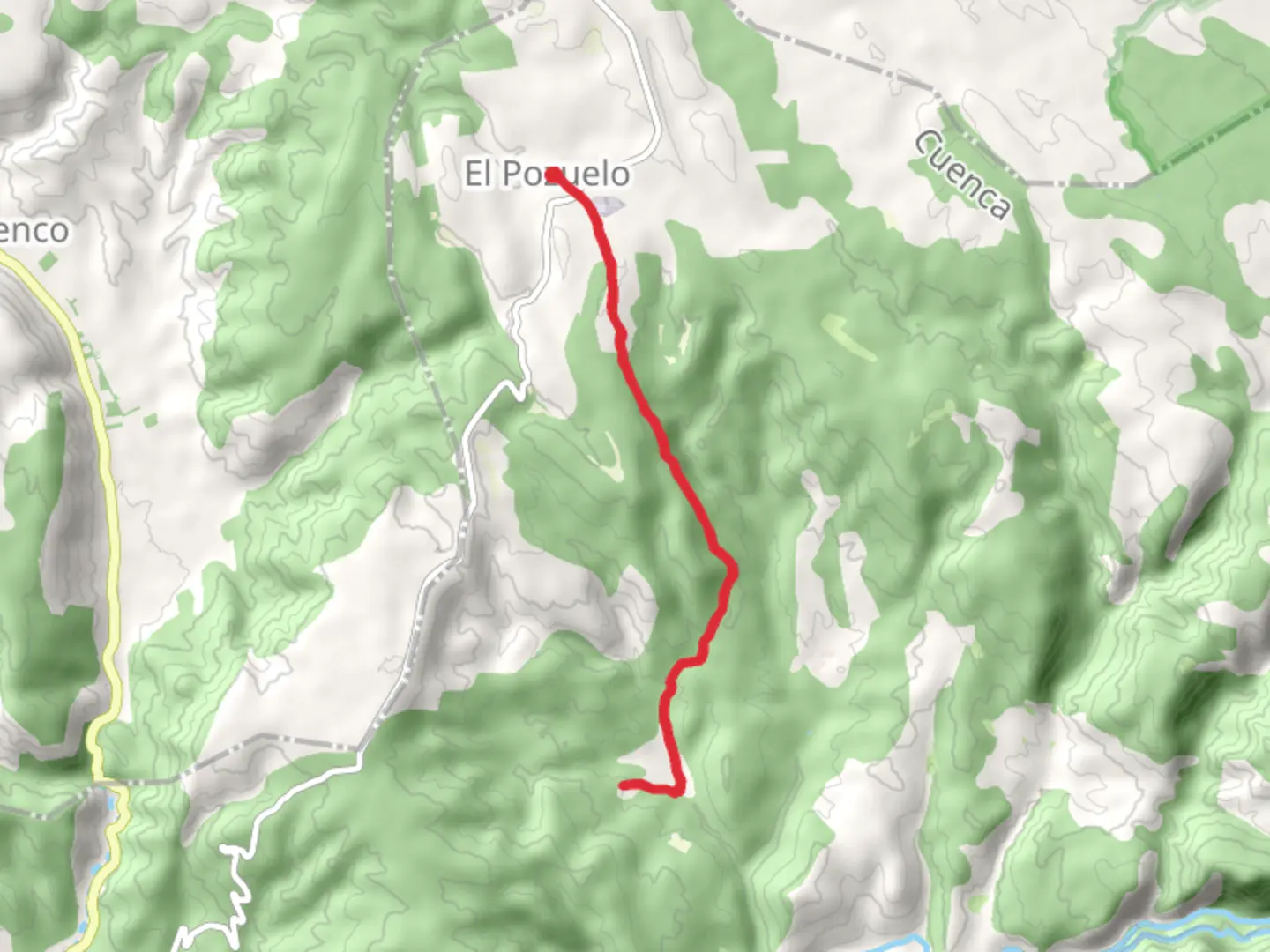 An image depicting the trail Route of the Virgen de los Hoyos PR CU 96 and its surrounding area.