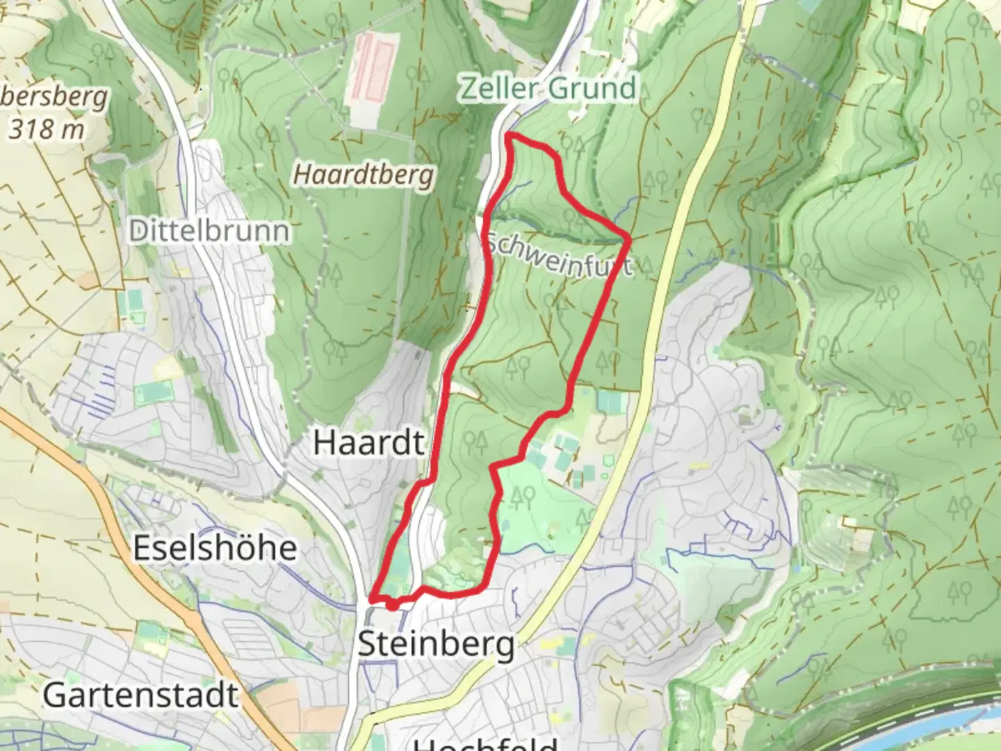 An image depicting the trail Weitsprung Loop and its surrounding area.