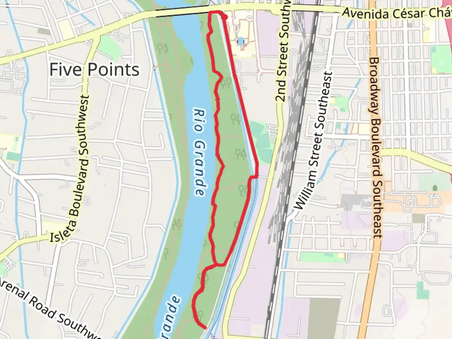 An image depicting the trail Barelas Railroad Park Loop and its surrounding area.