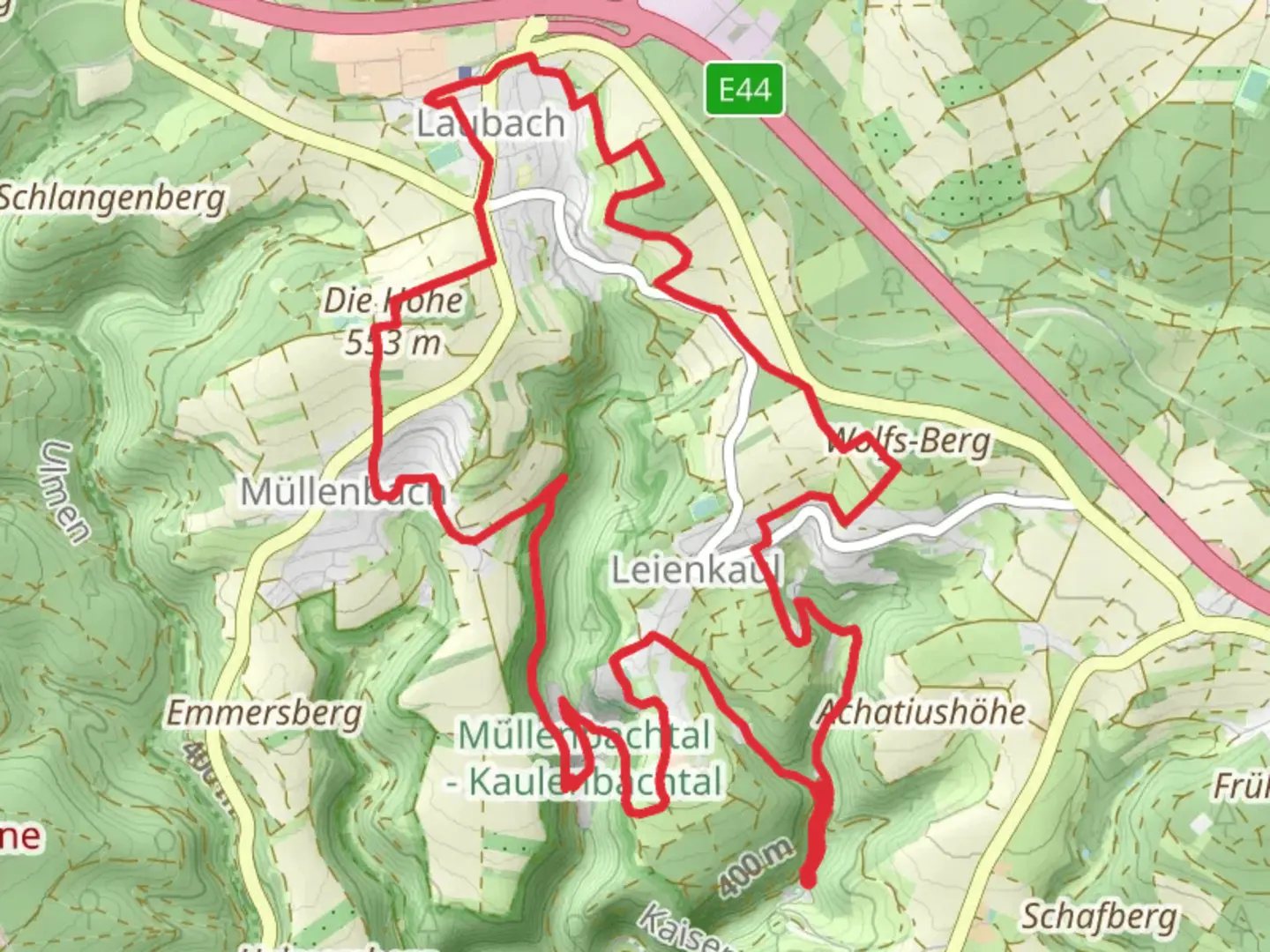 An image depicting the trail Schieferregion Kaulenbachtal and Himmel und Erd and its surrounding area.