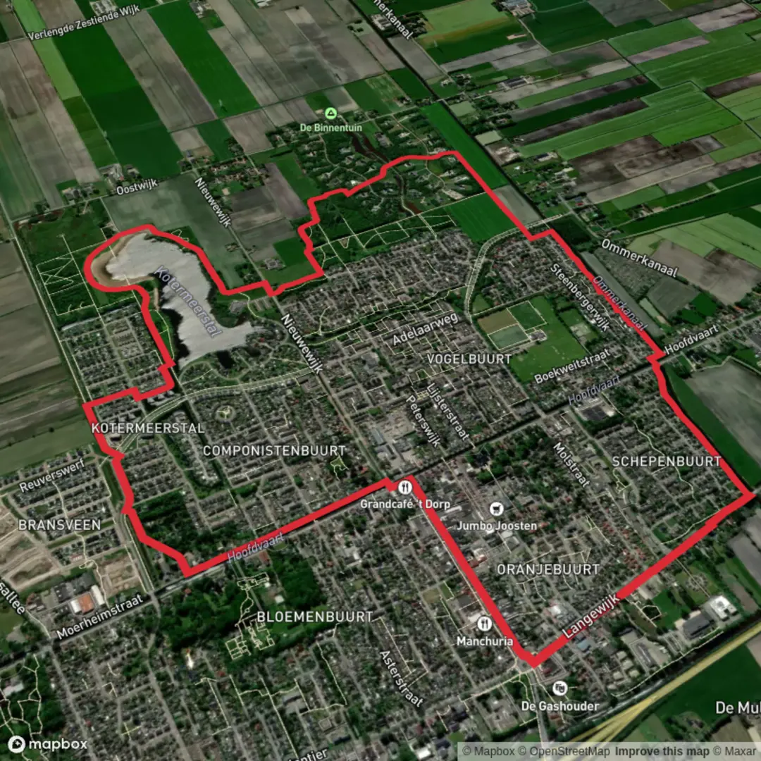 An image depicting the trail Kotermeerstal via De Veenderij and its surrounding area.