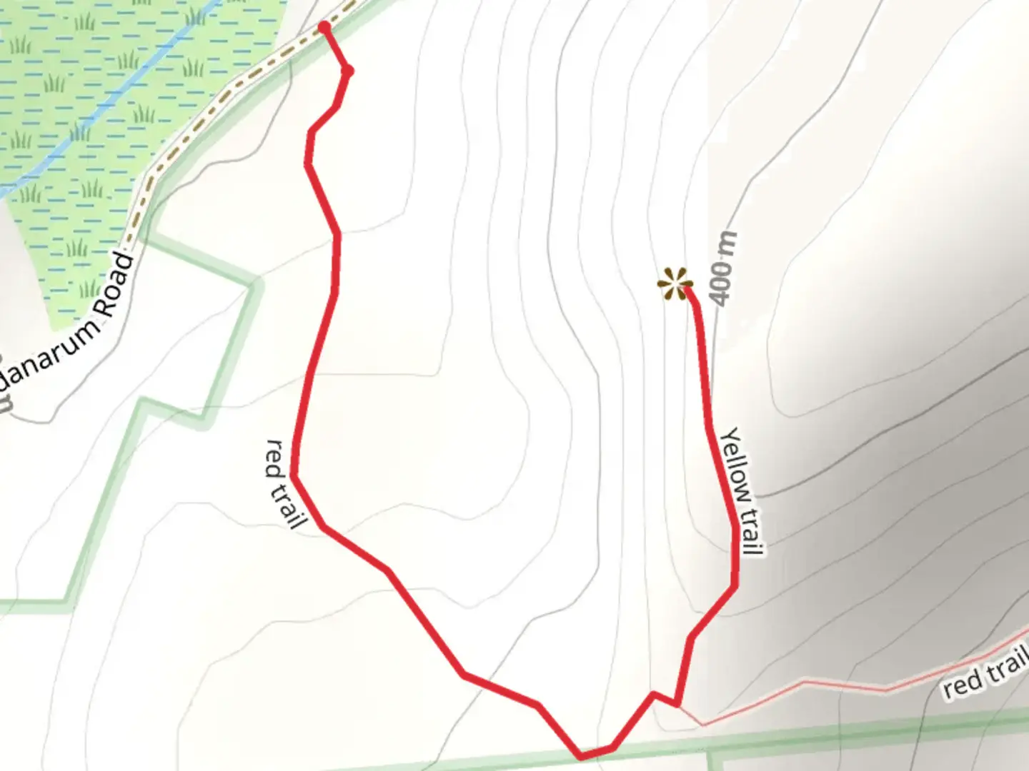 An image depicting the trail Red - Yellow Tral from Padanarum Road and its surrounding area.