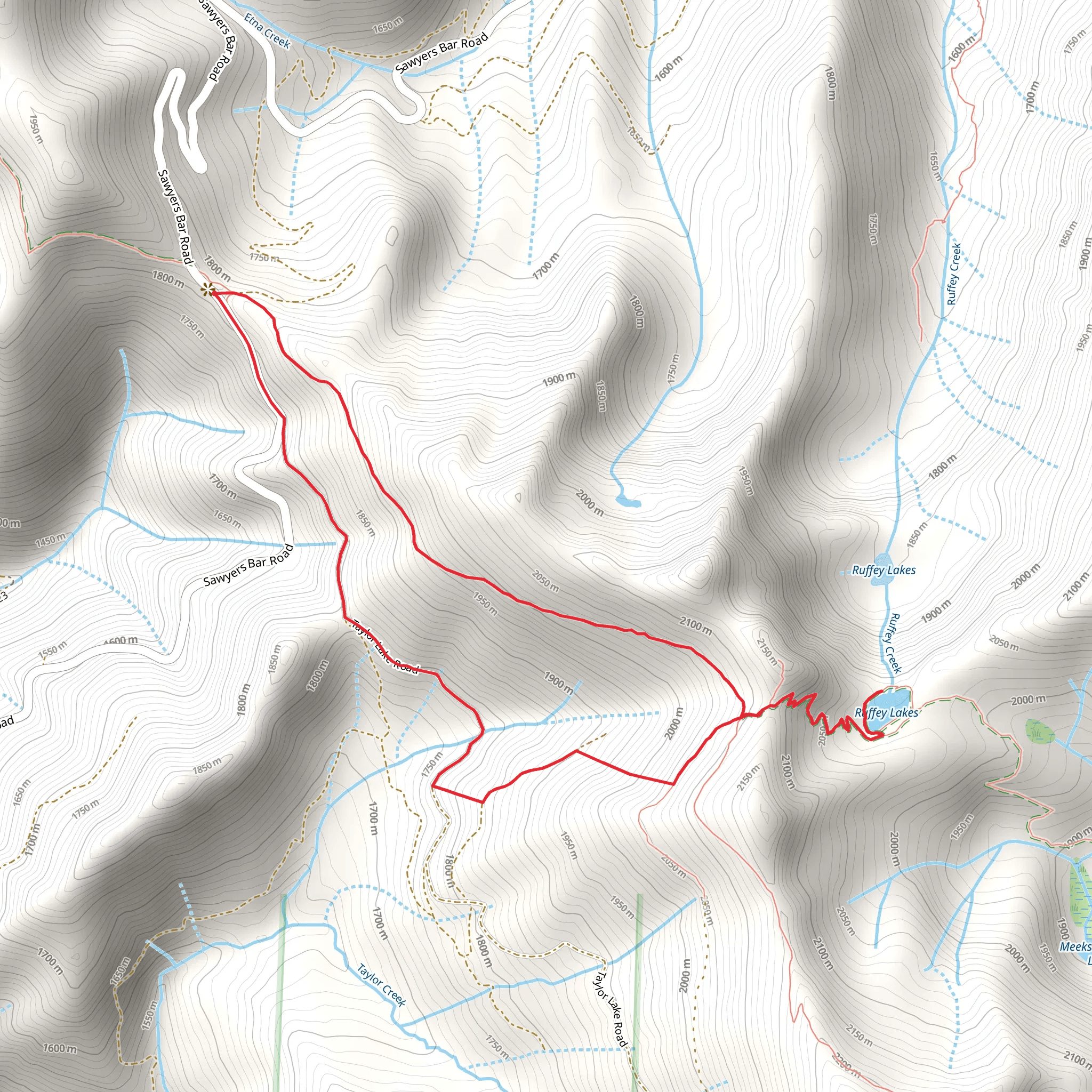 Ruffey Lakes, Pacific Crest Trail and Sawyers Bar Road Loop mobile static map