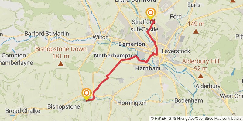 Wessex Heights from Dorchester to Salisbury stage 6 Map