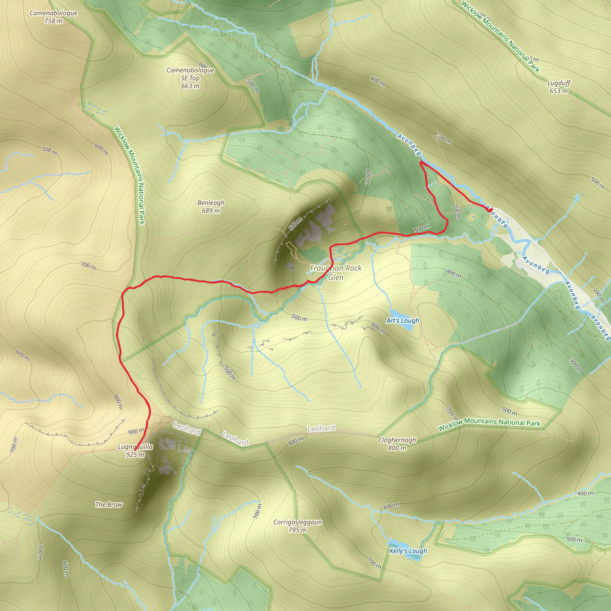 Lugnaquilla from Fraughan Rock Glen mobile static map