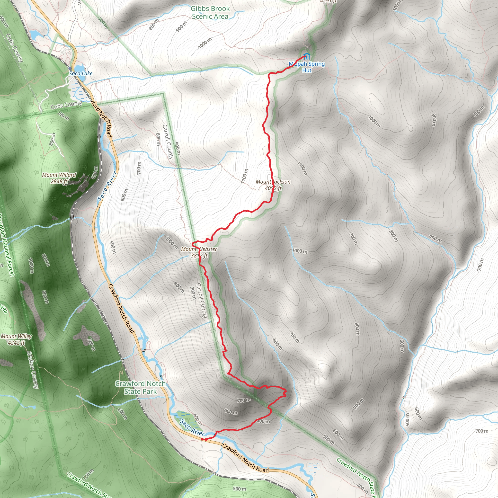 Mount Webster, Mount Jackson and Naumann Tentsite mobile static map