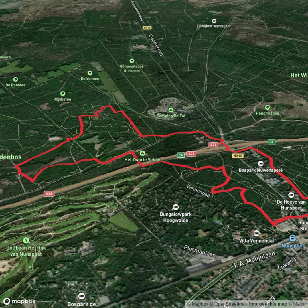 An image depicting the trail Zandenbos Loop and its surrounding area.