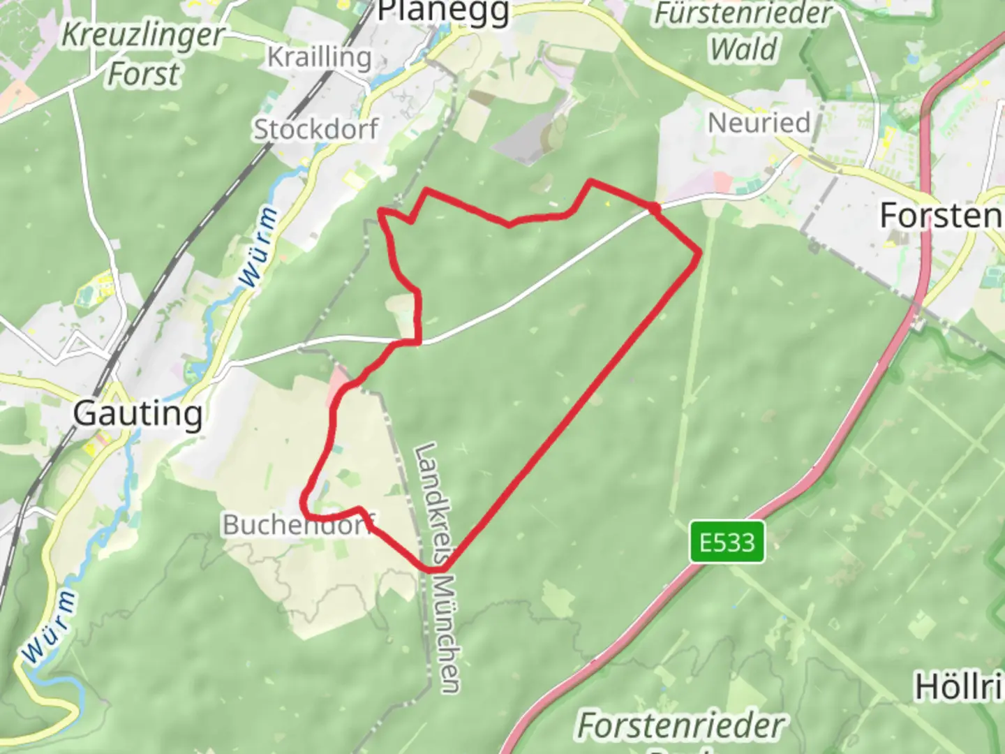 An image depicting the trail Elisen Geräumt and Neurieder Geräumt Loop and its surrounding area.