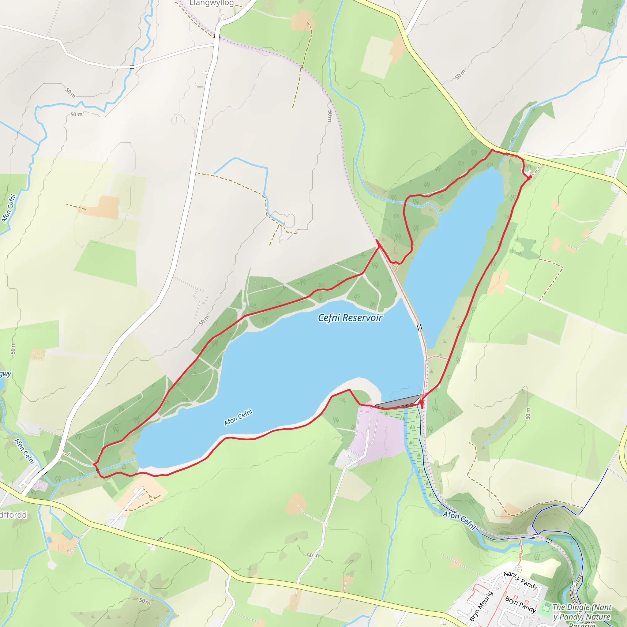 Cefni Reservoir Loop mobile static map