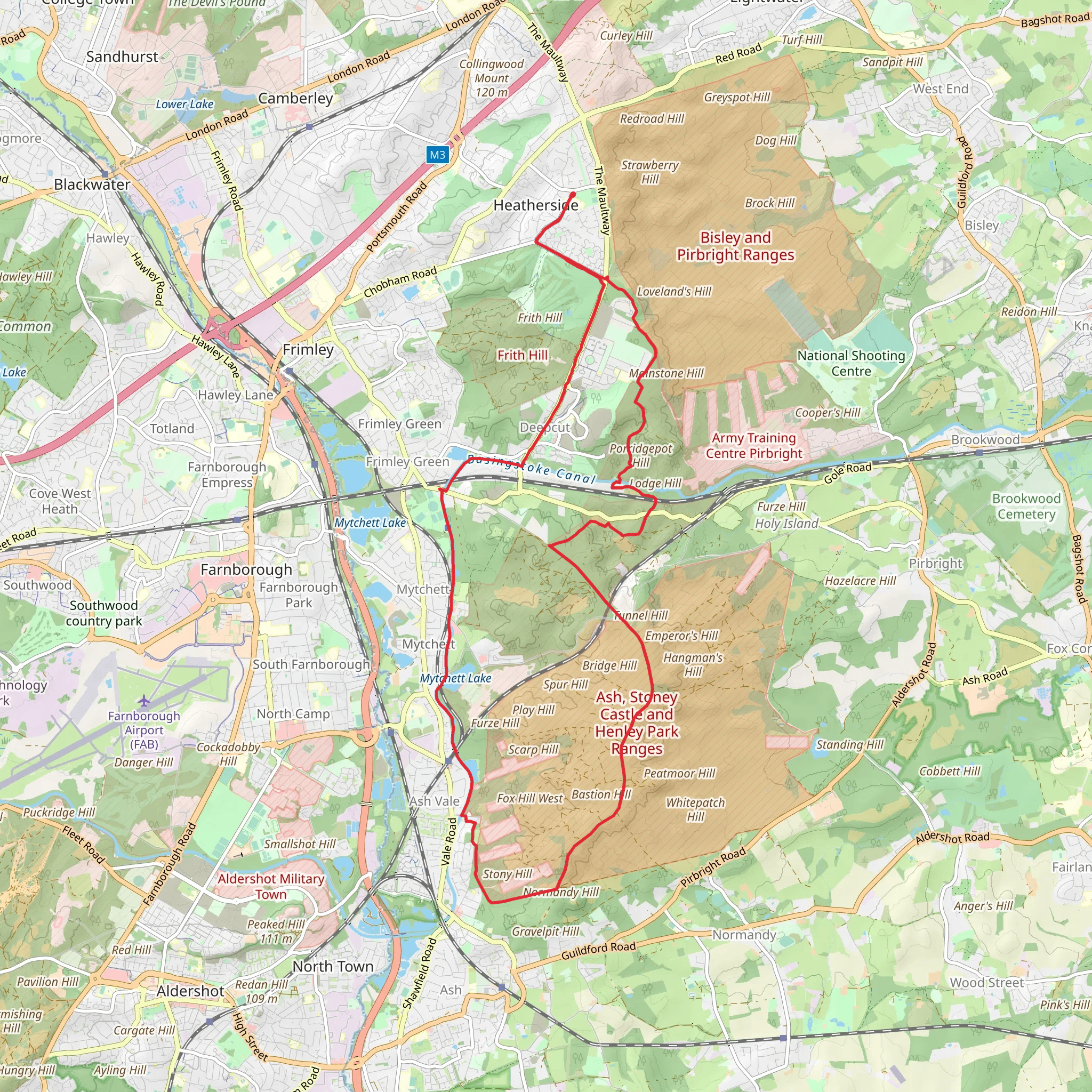 Deepcut and Ash Vale Loop mobile static map