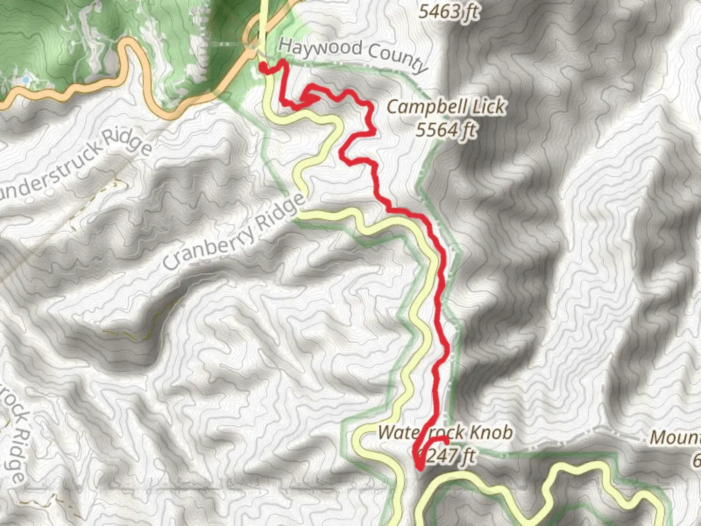 An image depicting the trail Waterrock Knob via Mountains-to-Sea Trail - Blue Ridge Parkway and its surrounding area.