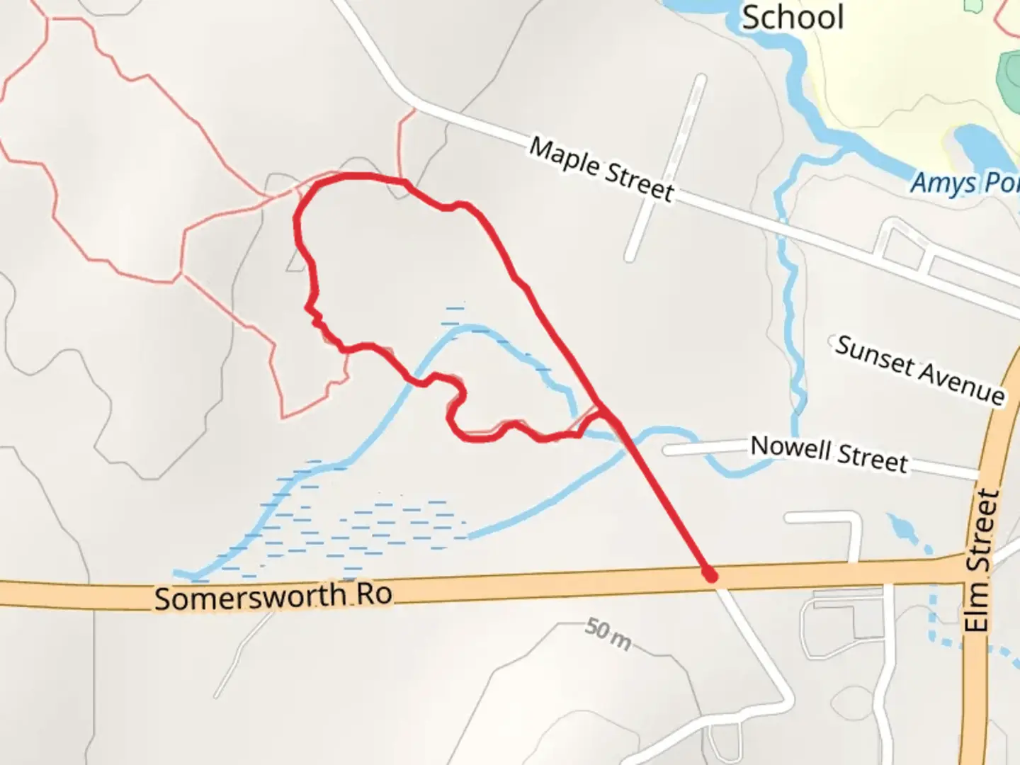 An image depicting the trail Somersworth Road Loop and its surrounding area.