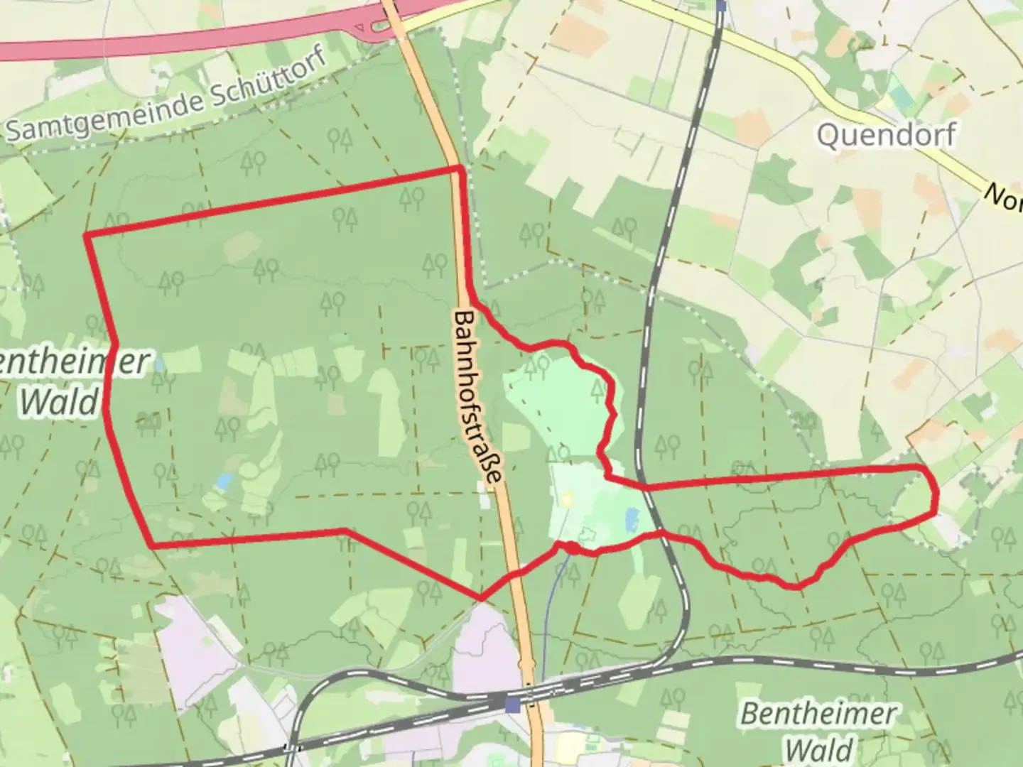 An image depicting the trail Muenster Bad Bentheim Loop and its surrounding area.
