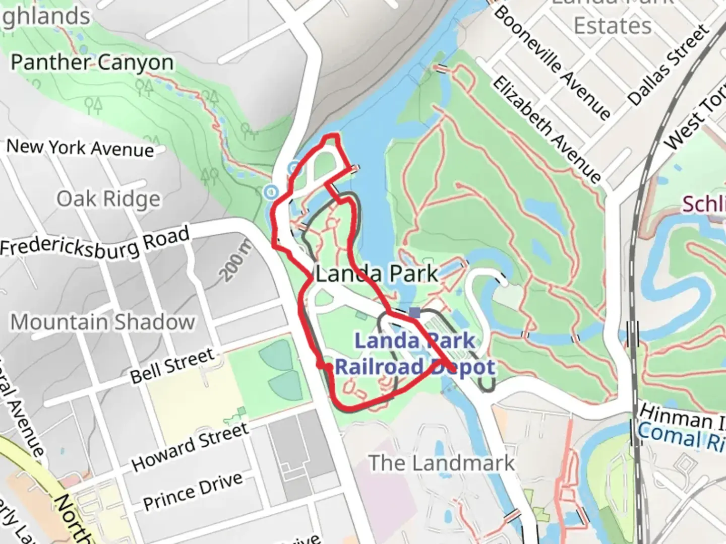 An image depicting the trail Comal River Loop and its surrounding area.
