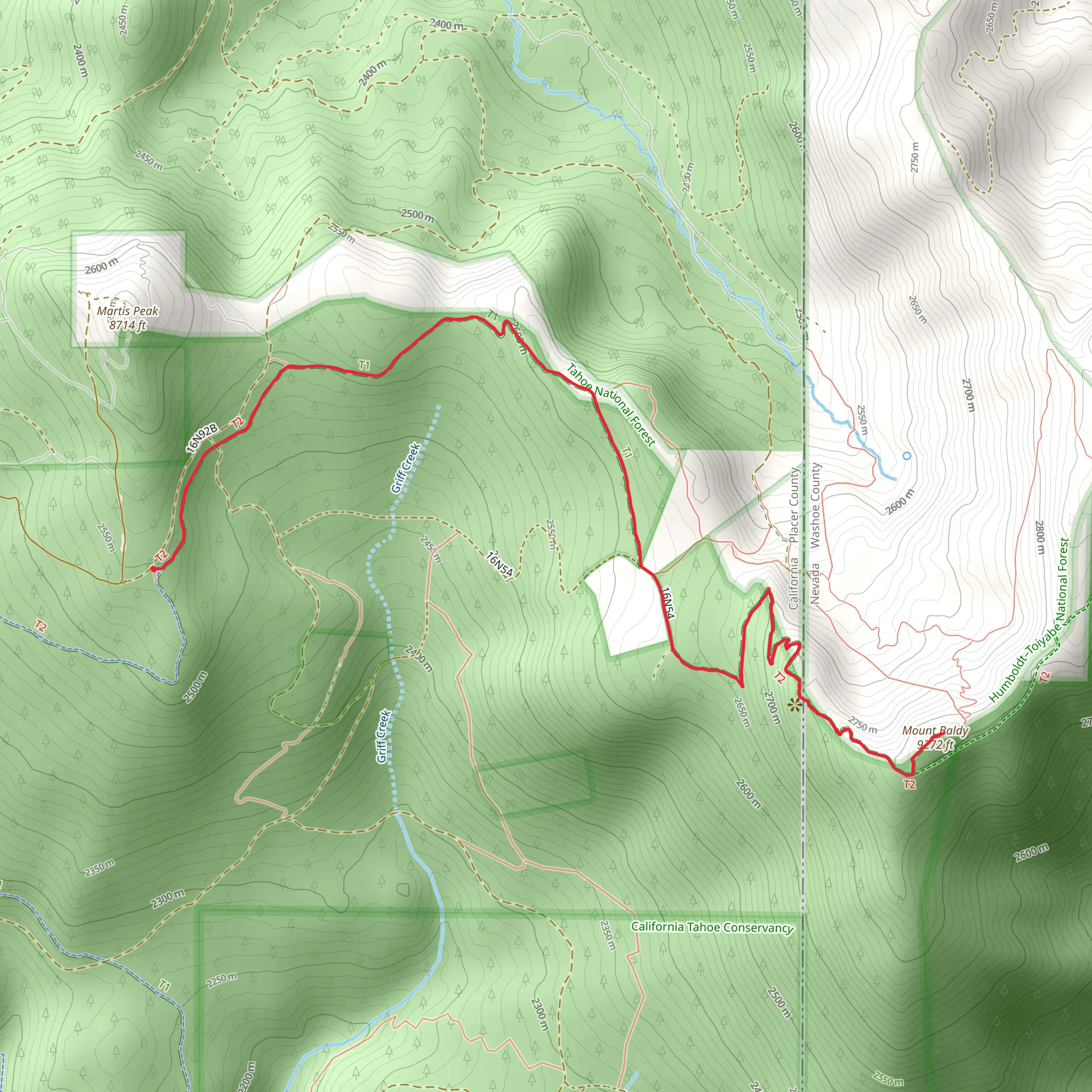 Mount Baldy via Tahoe Rim Trail mobile static map