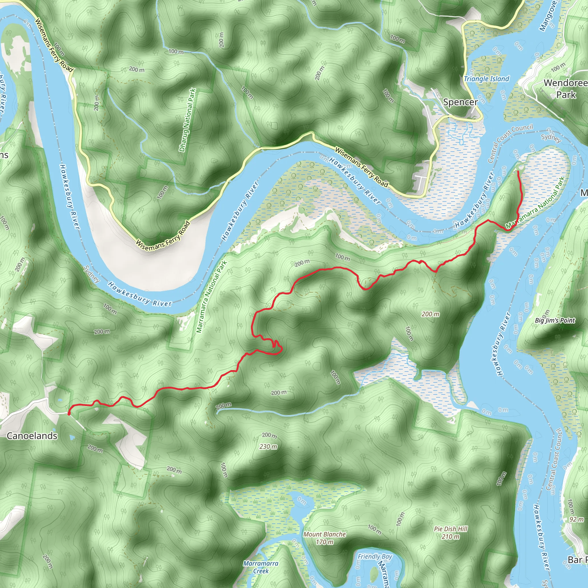 Canoelands Ridge Track mobile static map