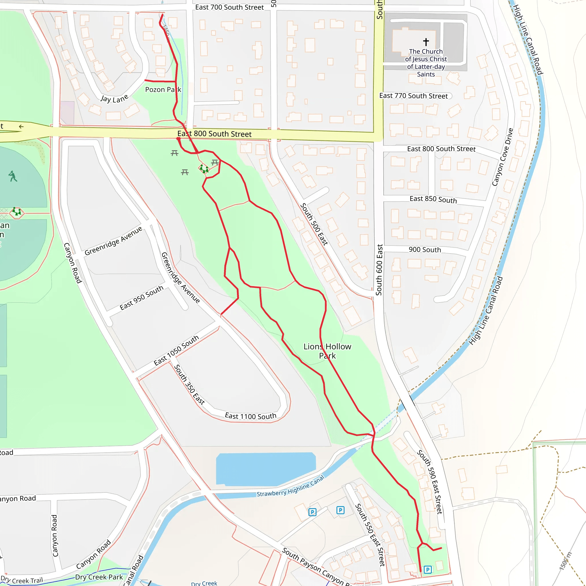 Pozon Park and Lions Hollow Park Loop mobile static map