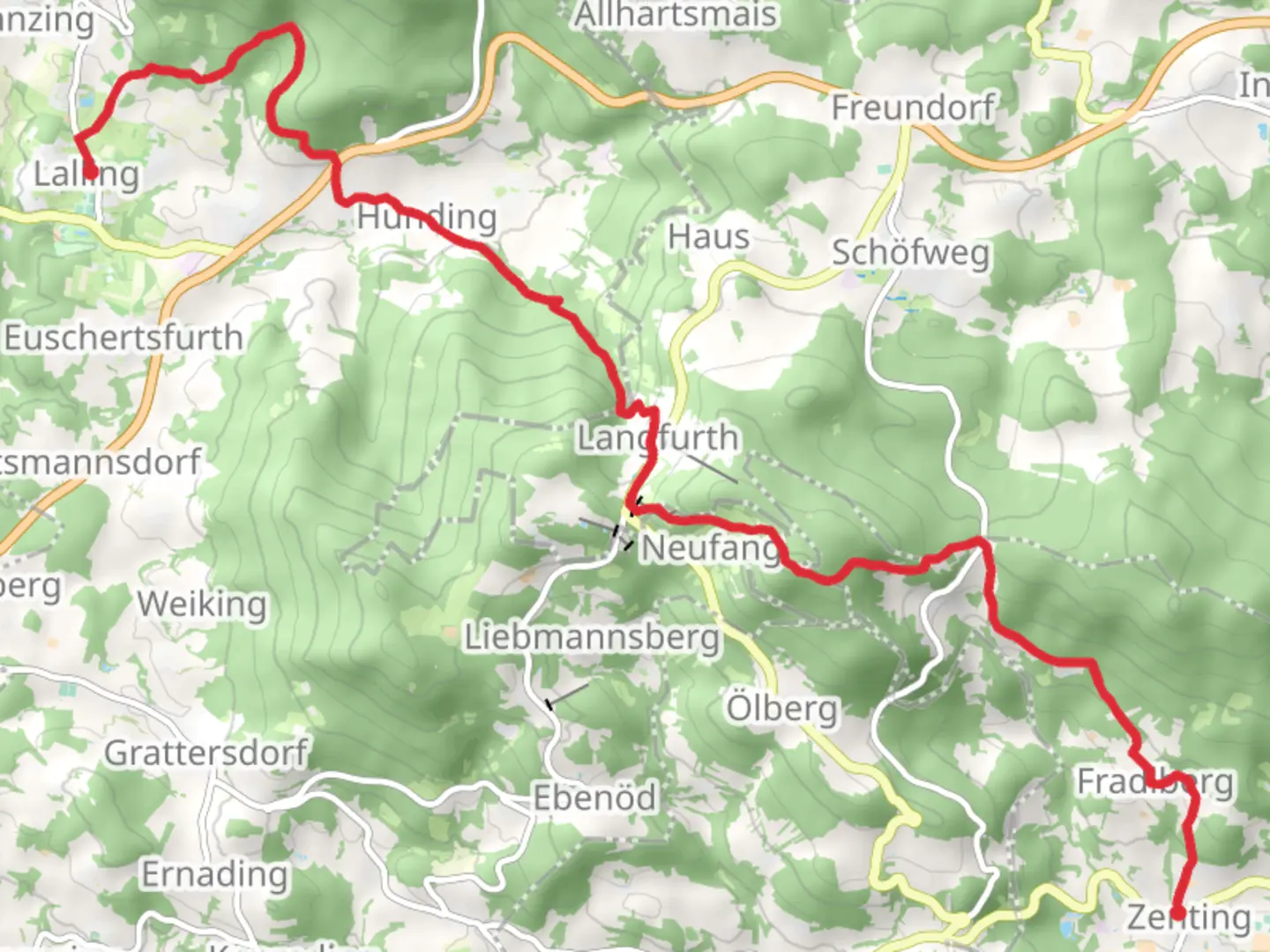 An image depicting the trail Lalling to Zenting Walk and its surrounding area.
