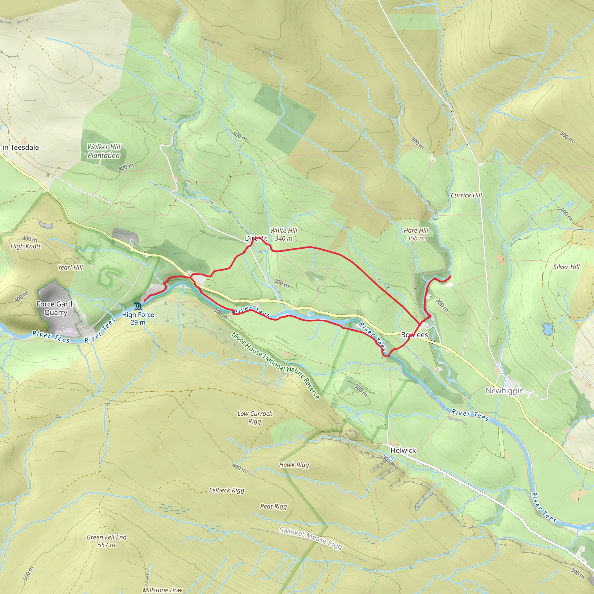 High Force, River Tees and Summerhill Force mobile static map
