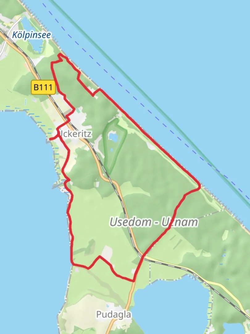 An image depicting the trail Uckeritz and Usedom - Uznam Loop and its surrounding area.