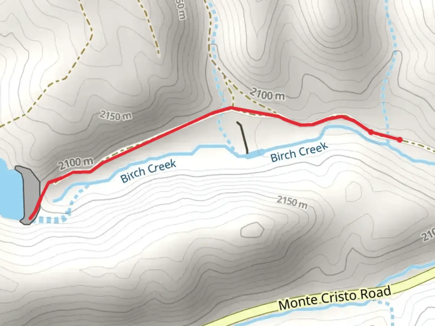 An image depicting the trail Birch Creek Reservoir Out and Back and its surrounding area.