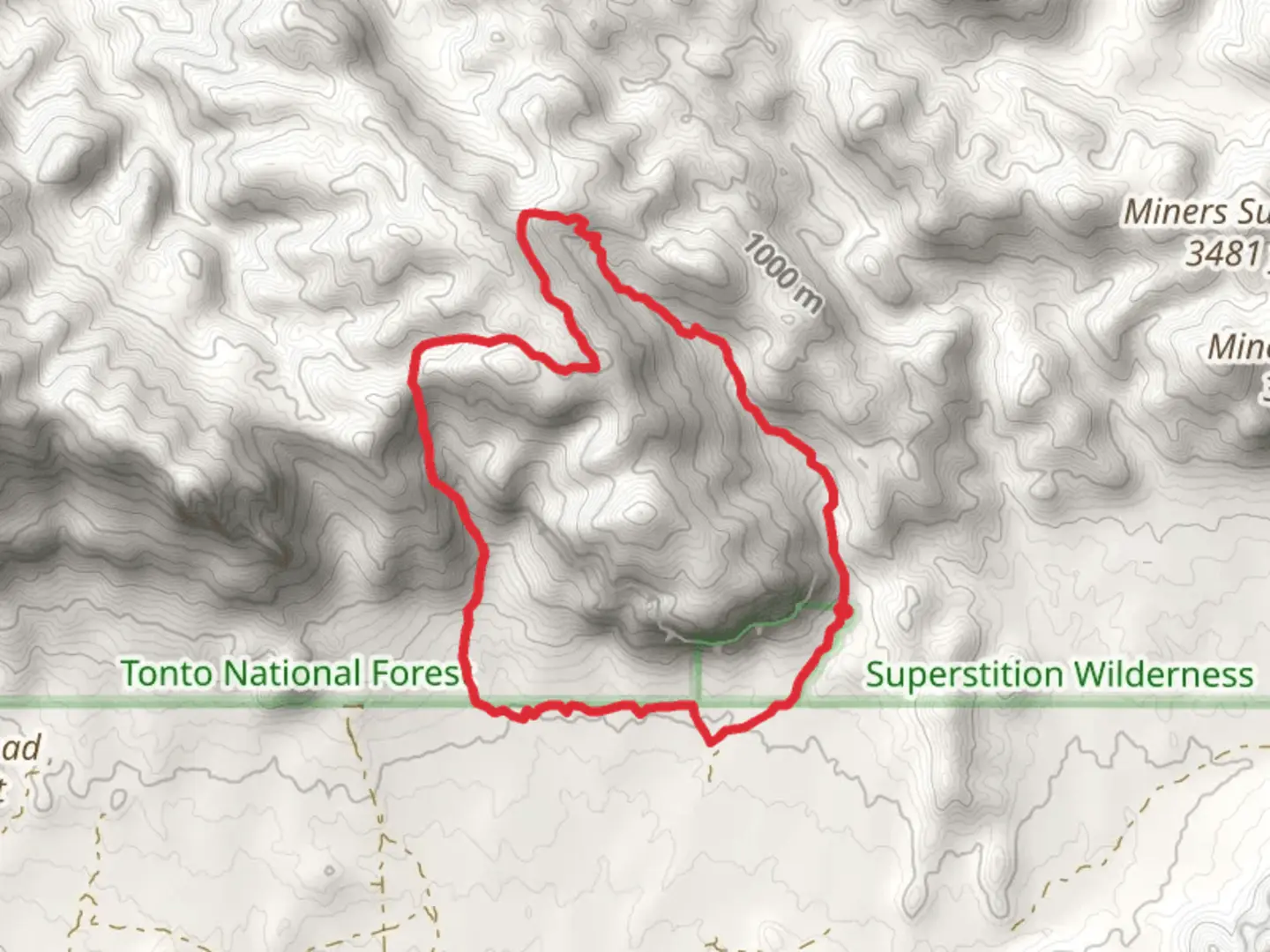 An image depicting the trail Peralta Canyon Trail and Lost Goldmine Loop Trail and its surrounding area.