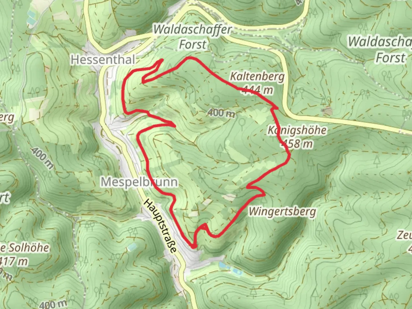 An image depicting the trail Unterer Panoramaweg Loop and its surrounding area.