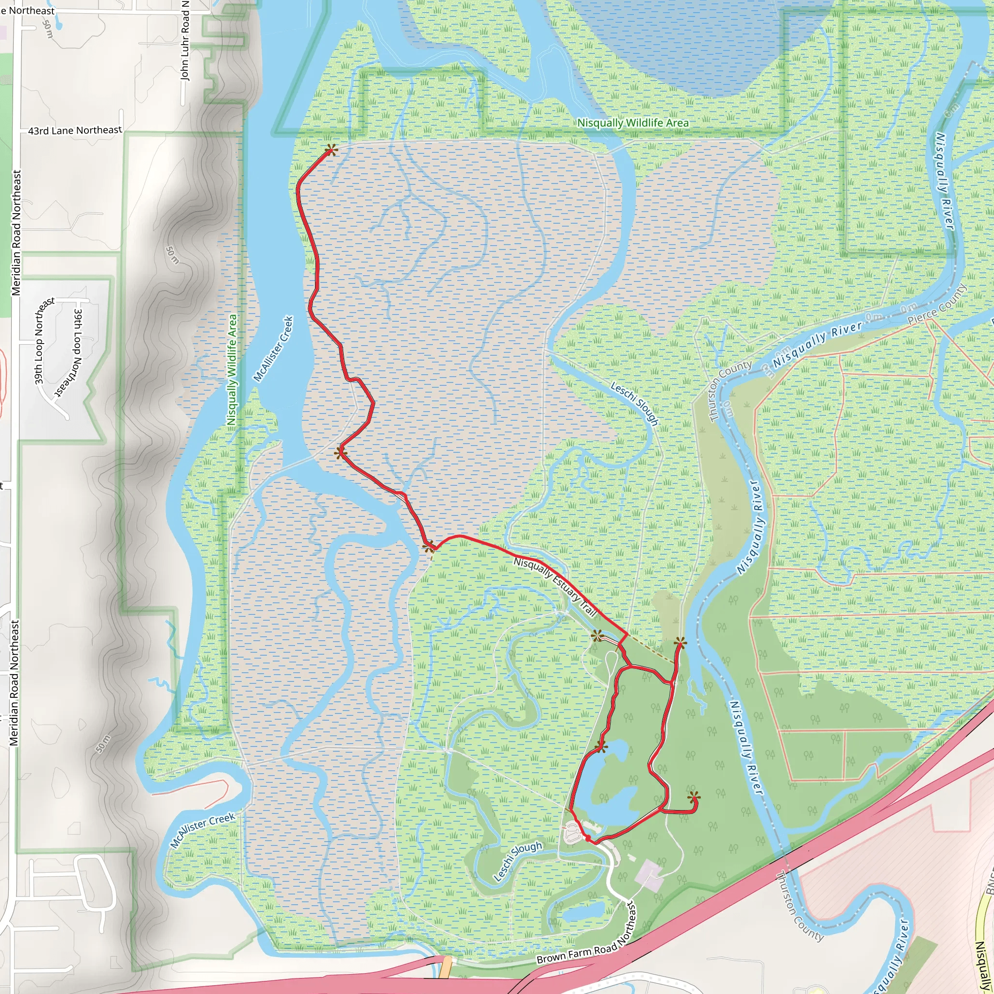 Twin Barns Loop and Nisqually Eastbury Boardwalk Trail mobile static map