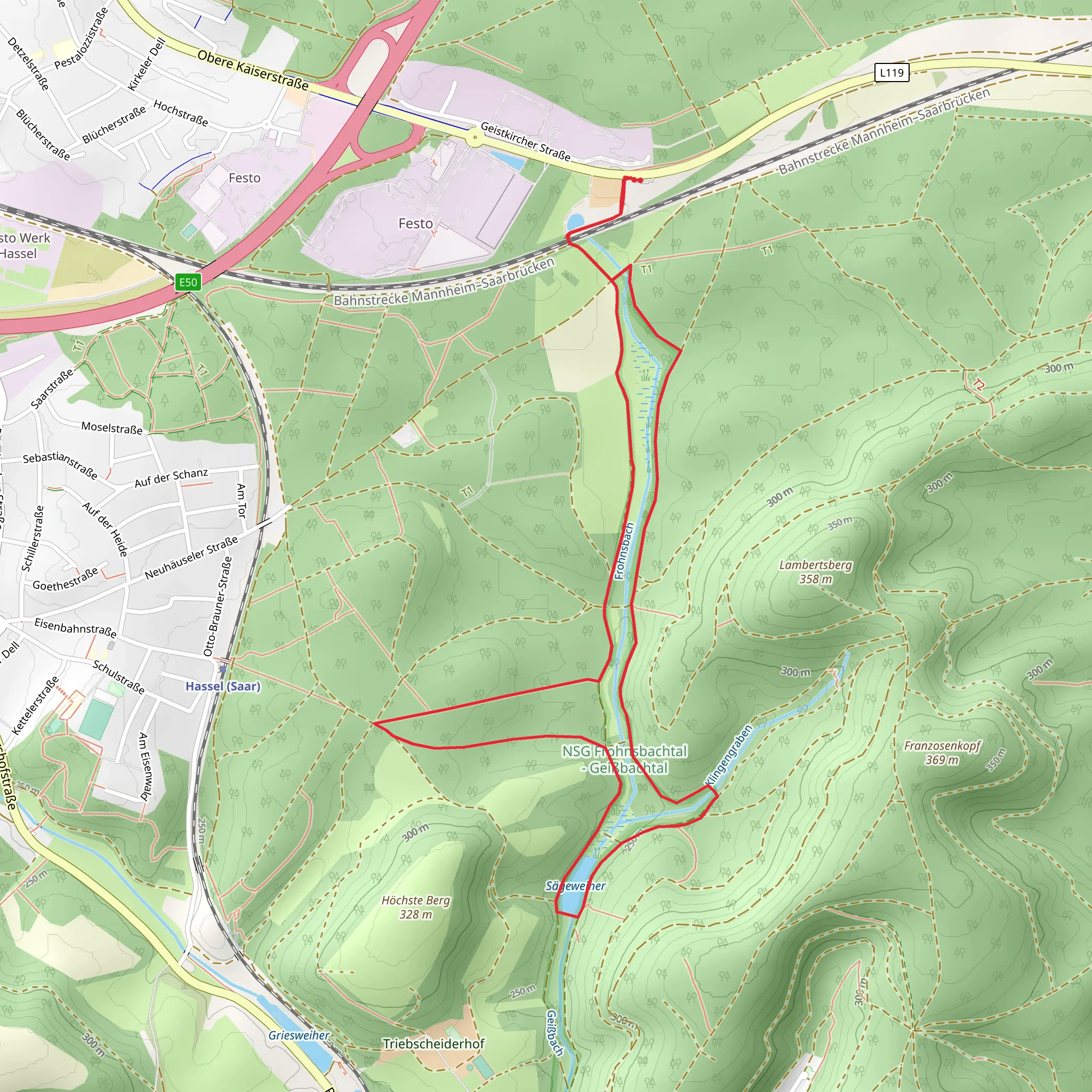 Saegeweiher via Saar Rhein Wanderweg and Tannen Rundwanderweg mobile static map