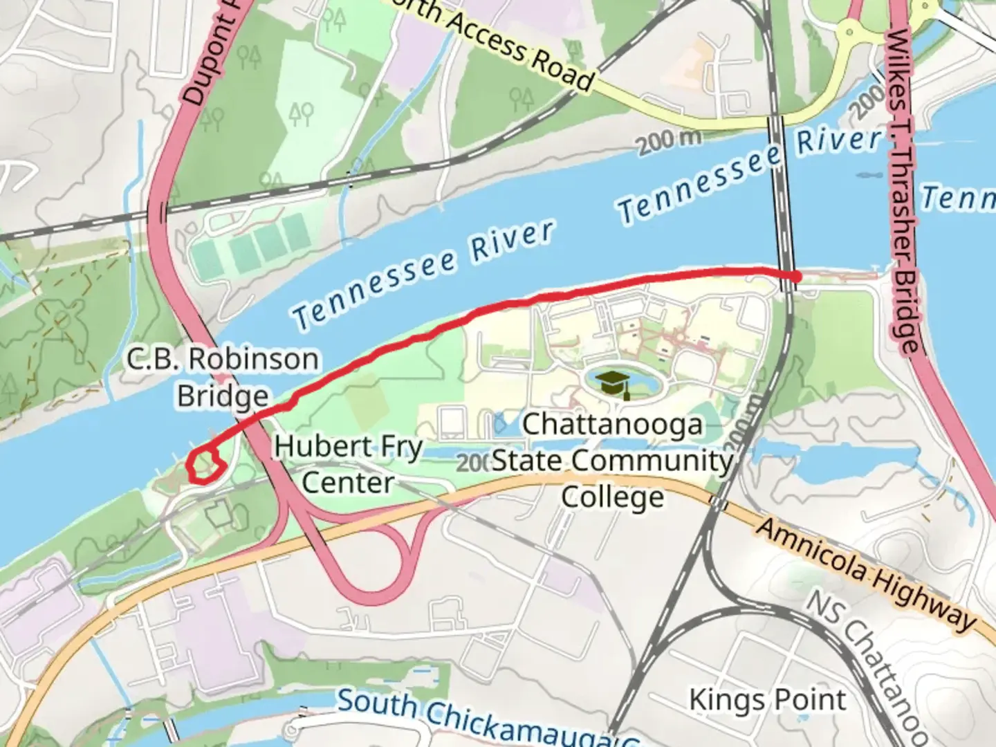 An image depicting the trail Tennessee Riverwalk Out and Back and its surrounding area.