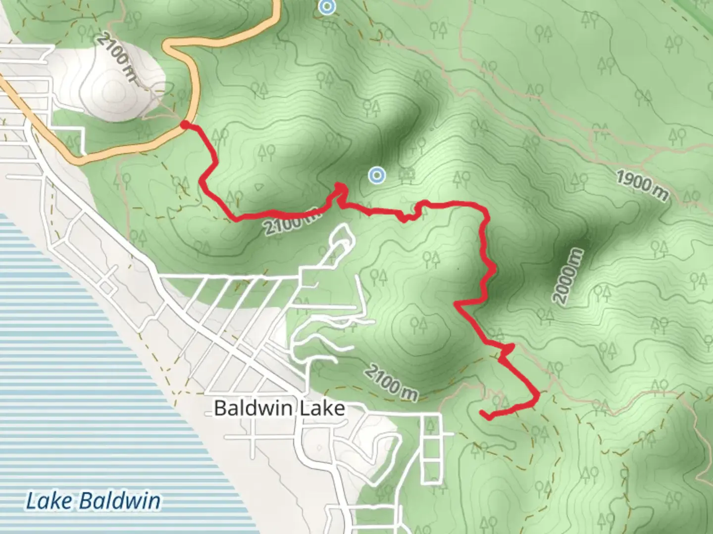 An image depicting the trail Pacific Crest National Scenic Trail from North Shore Drive and its surrounding area.