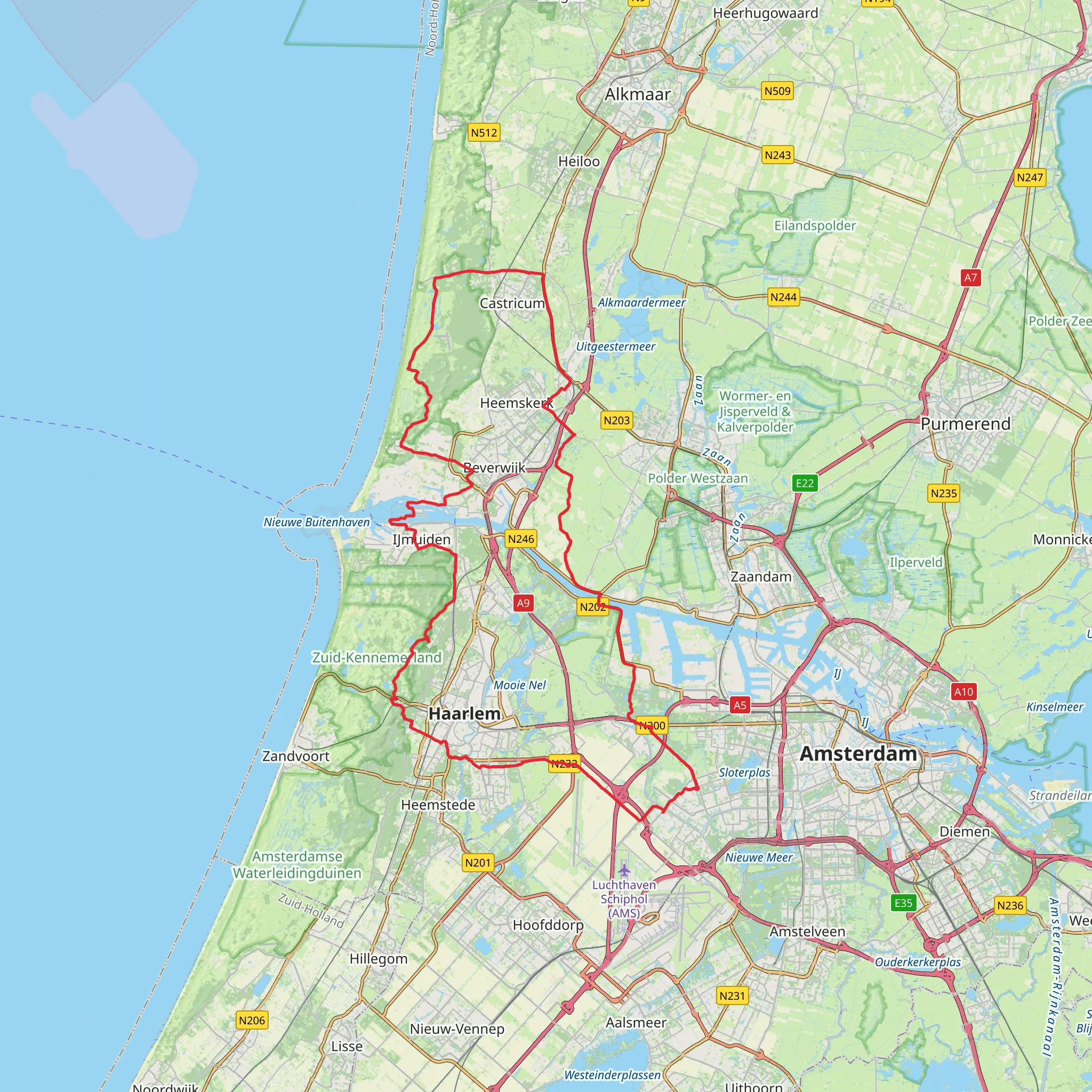 Schipholweg, Bergweg, Noorderstuisweg and Provincialeweg Loop mobile static map