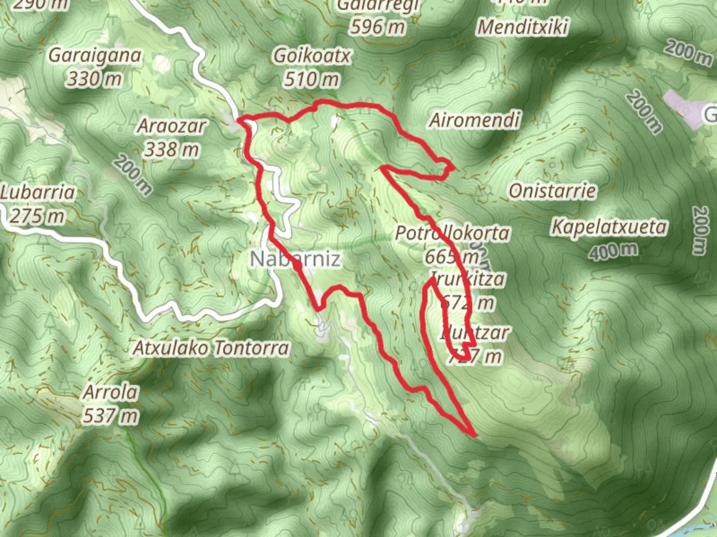 An image depicting the trail Navarnish Illunztzar - Urbaibai Viewpoint PR BI 174 and its surrounding area.