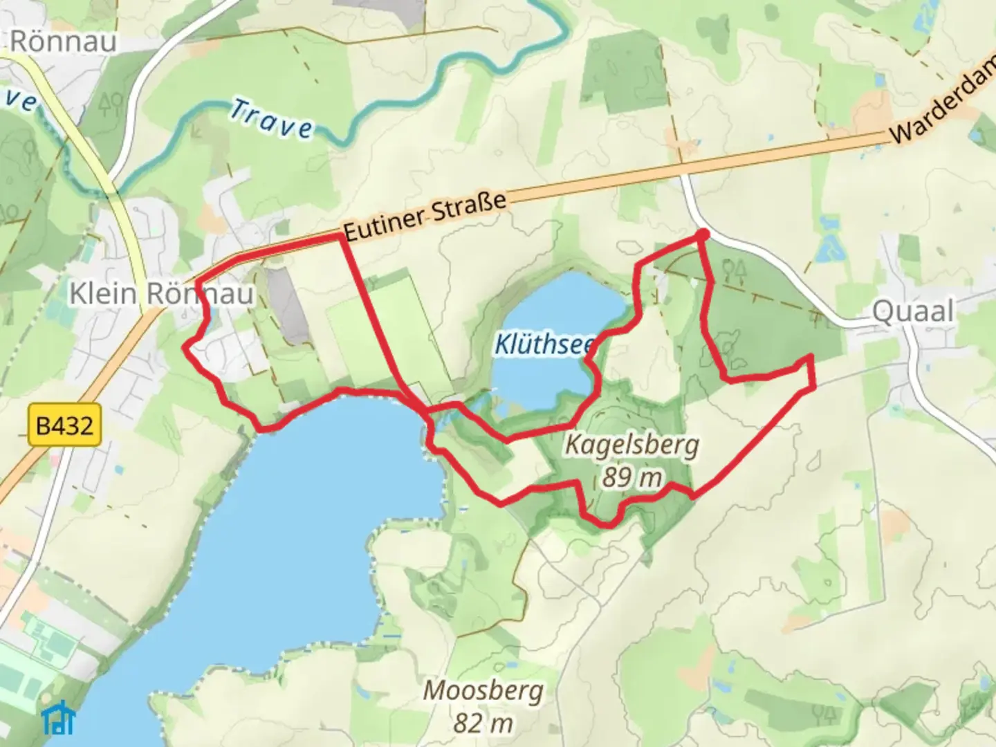 An image depicting the trail Klüthsee and Großer Segeberger See Loop and its surrounding area.
