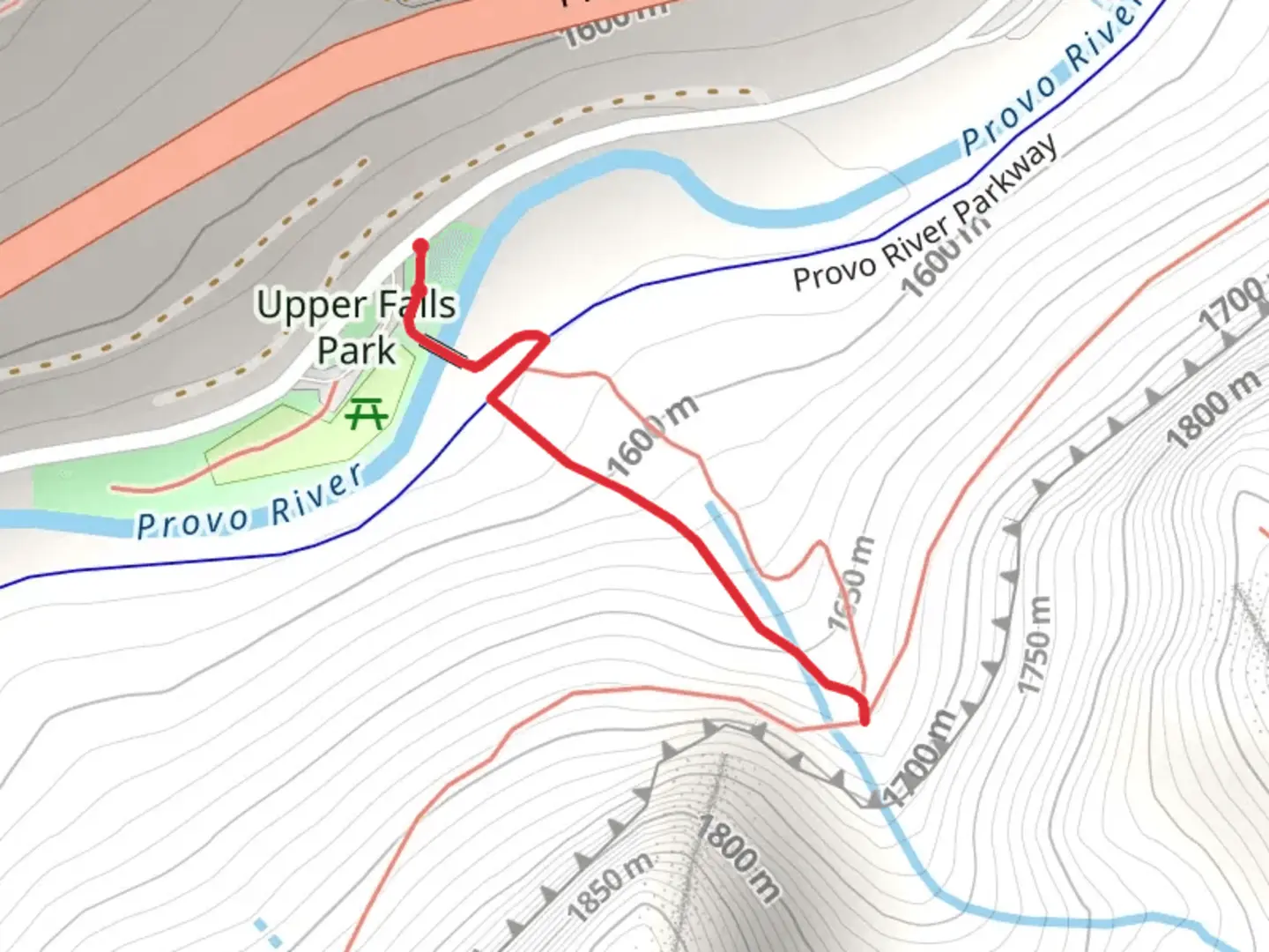An image depicting the trail Upper Falls Walk and its surrounding area.