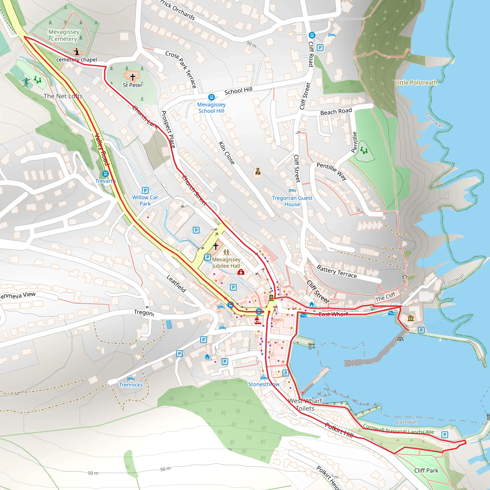Cliff Park and Mevagissey Cemetery mobile static map
