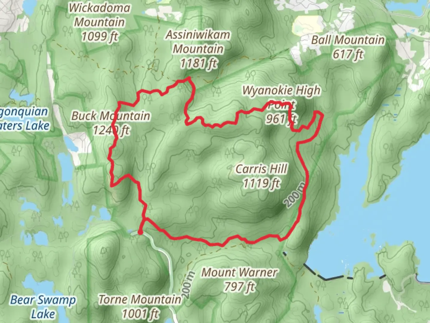 An image depicting the trail Hewitt-Butler, Wyanokie Circular and Wyanokie Crest Loop Trail and its surrounding area.