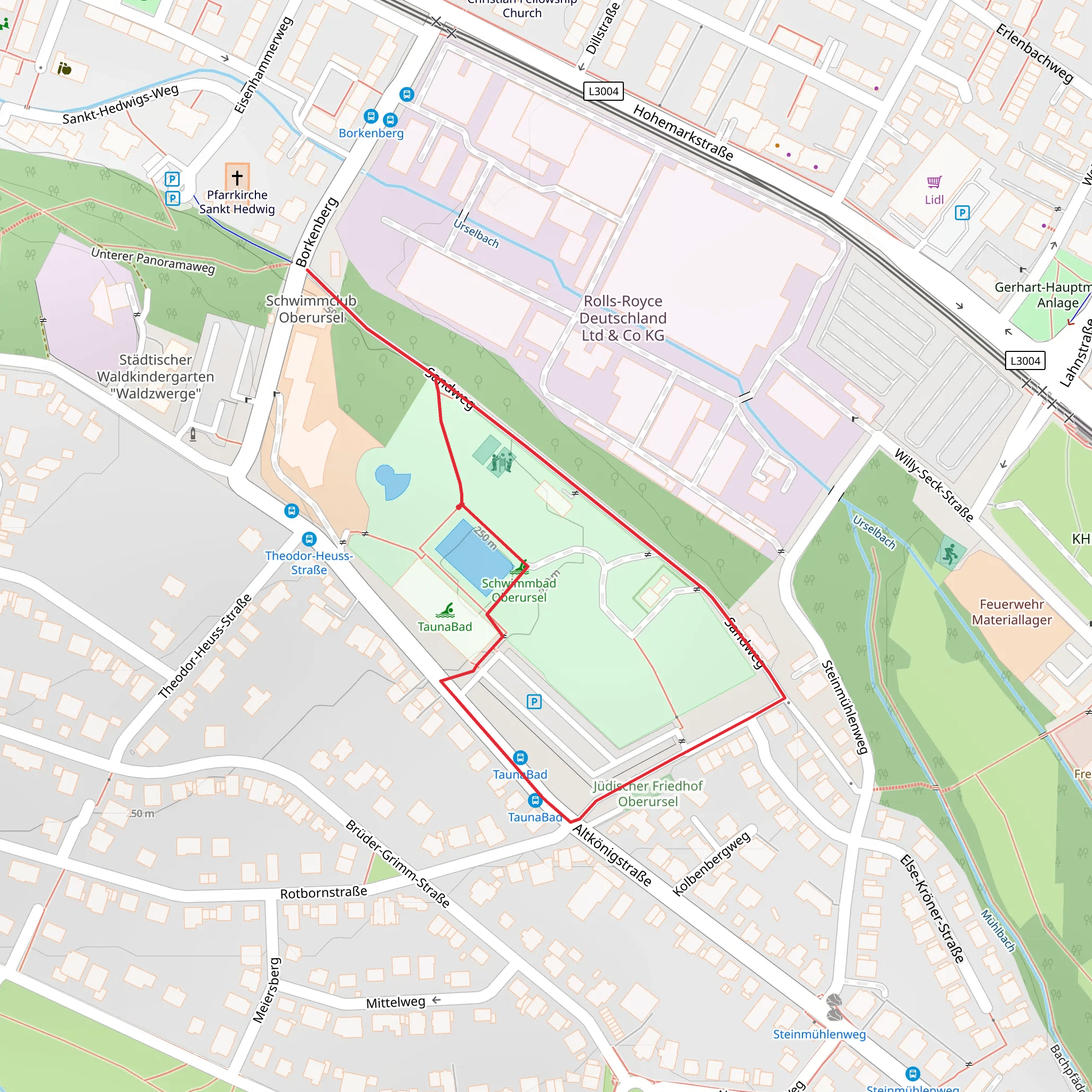 Sandweg and Urselbach Muehlenwanderweg mobile static map