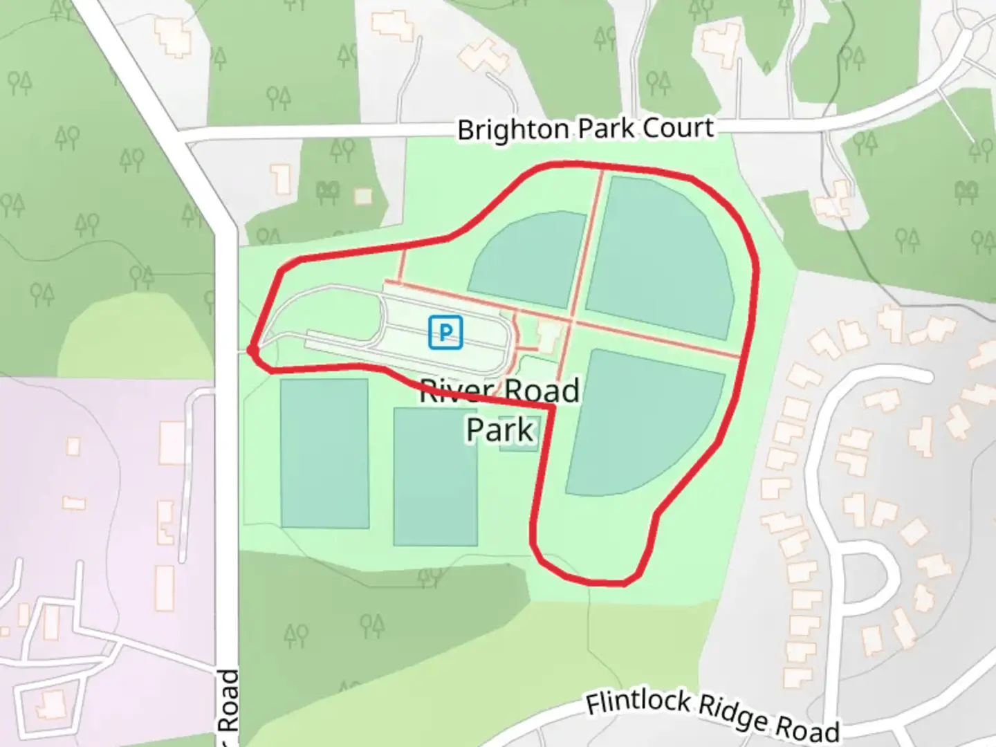 An image depicting the trail River Road Park Loop and its surrounding area.