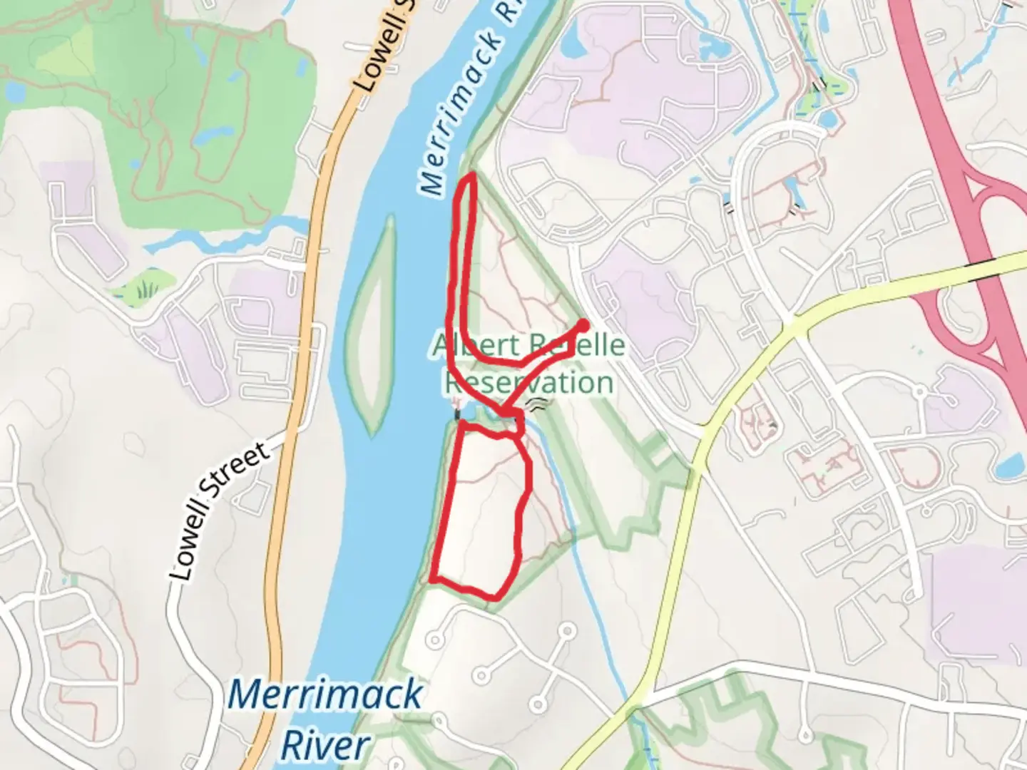 An image depicting the trail Merrimack River Trail Loop via Brundrett Avenue and its surrounding area.
