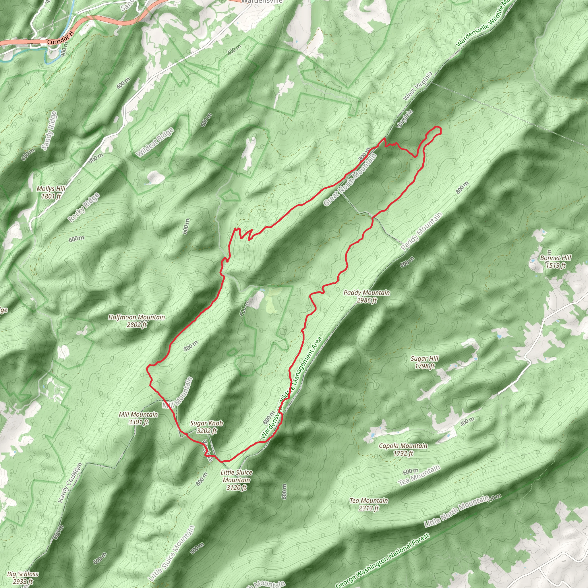 Tuscarora and Racer Camp Hollow Loop Trail mobile static map