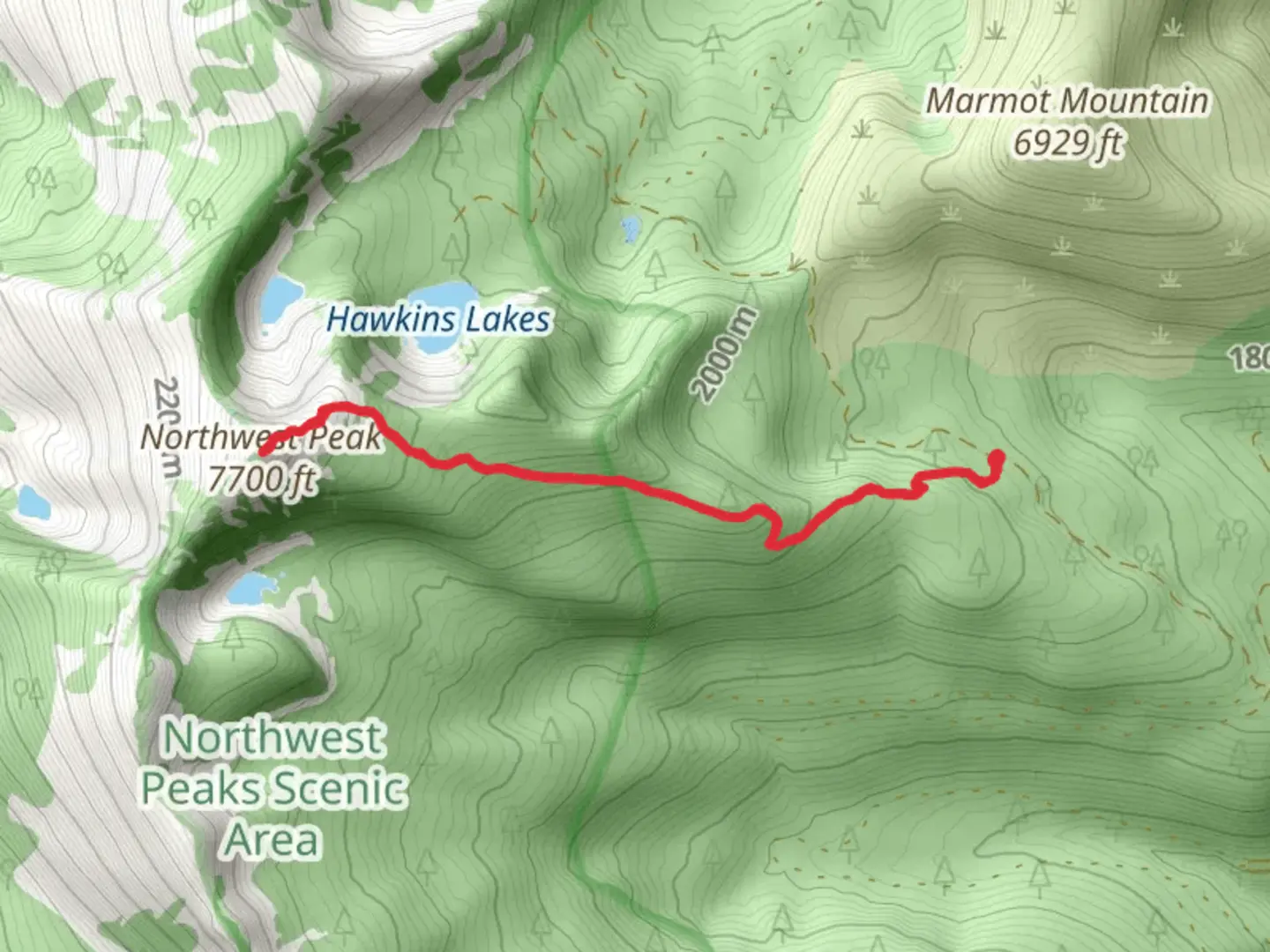 An image depicting the trail Northwest Peak Trail and its surrounding area.