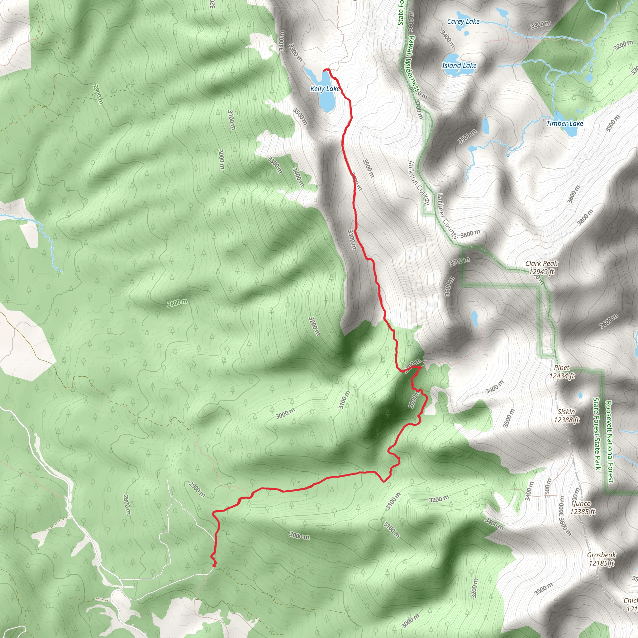 Kelly Lake via Hidden Valley Trail mobile static map