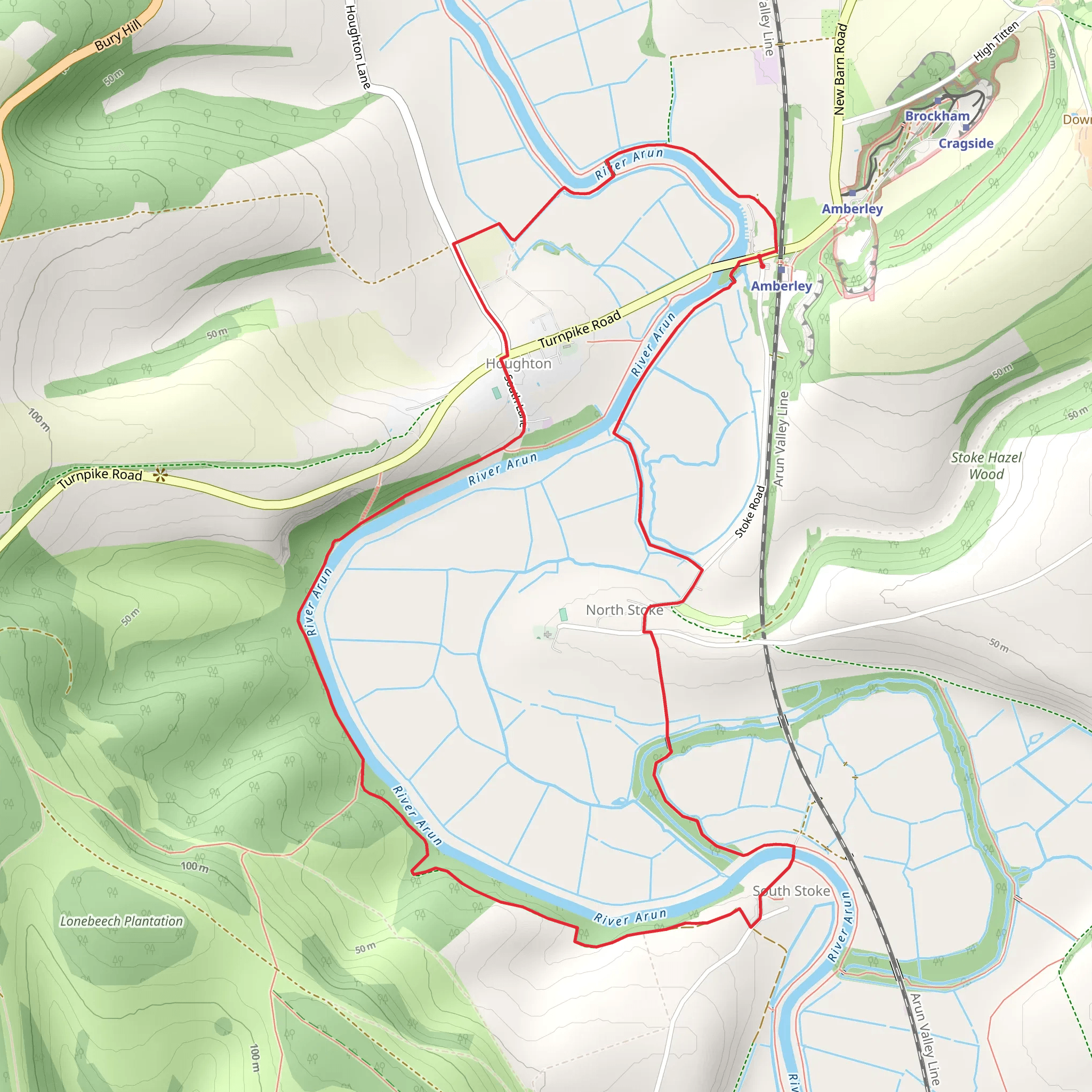 The River Arun and South Stoke from Amberley mobile static map