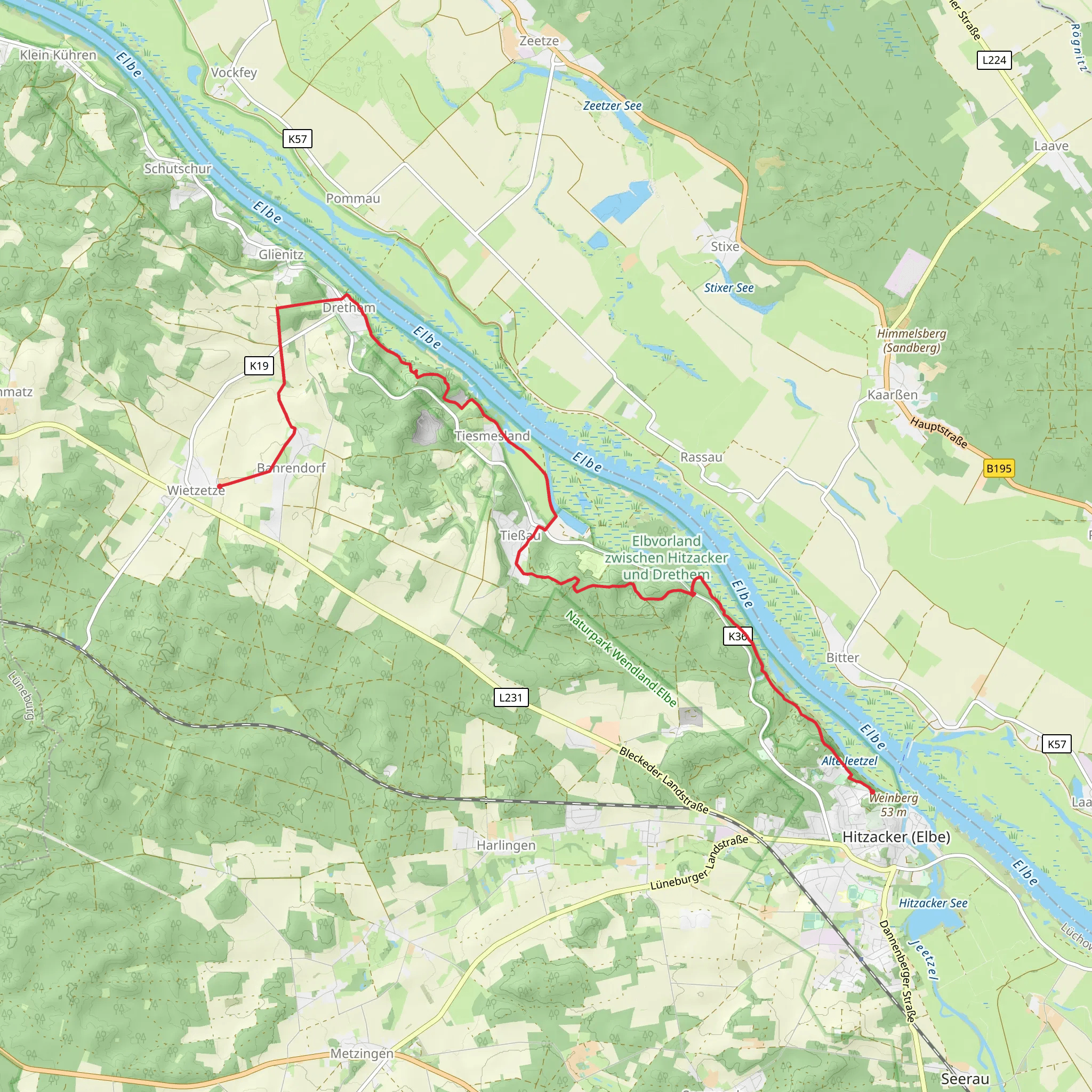 Weinberg to Wietzetze via Elbhoehenweg mobile static map