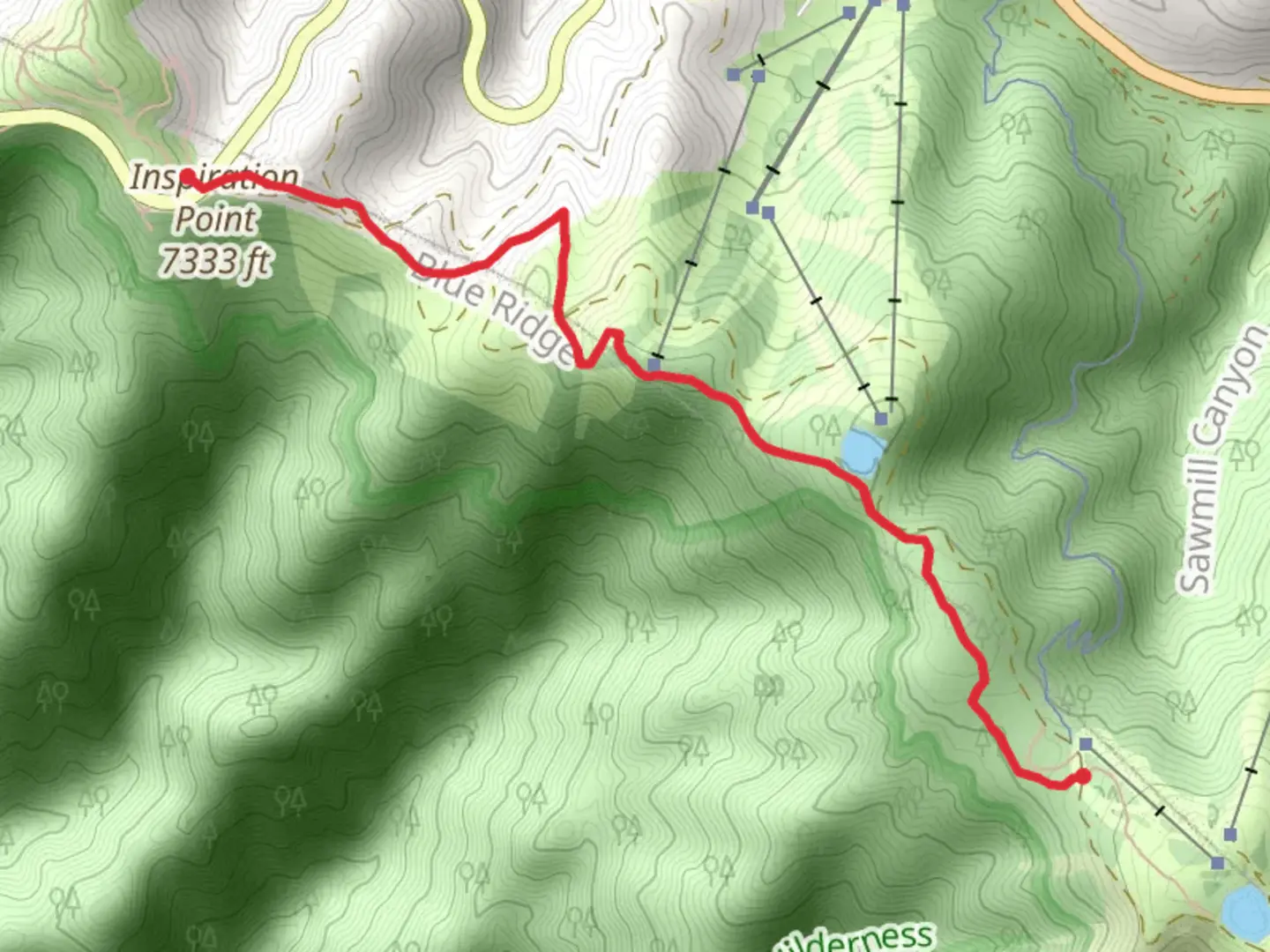 An image depicting the trail Pacific Crest Reservoir and Blue Ridge Camp via PCT and its surrounding area.