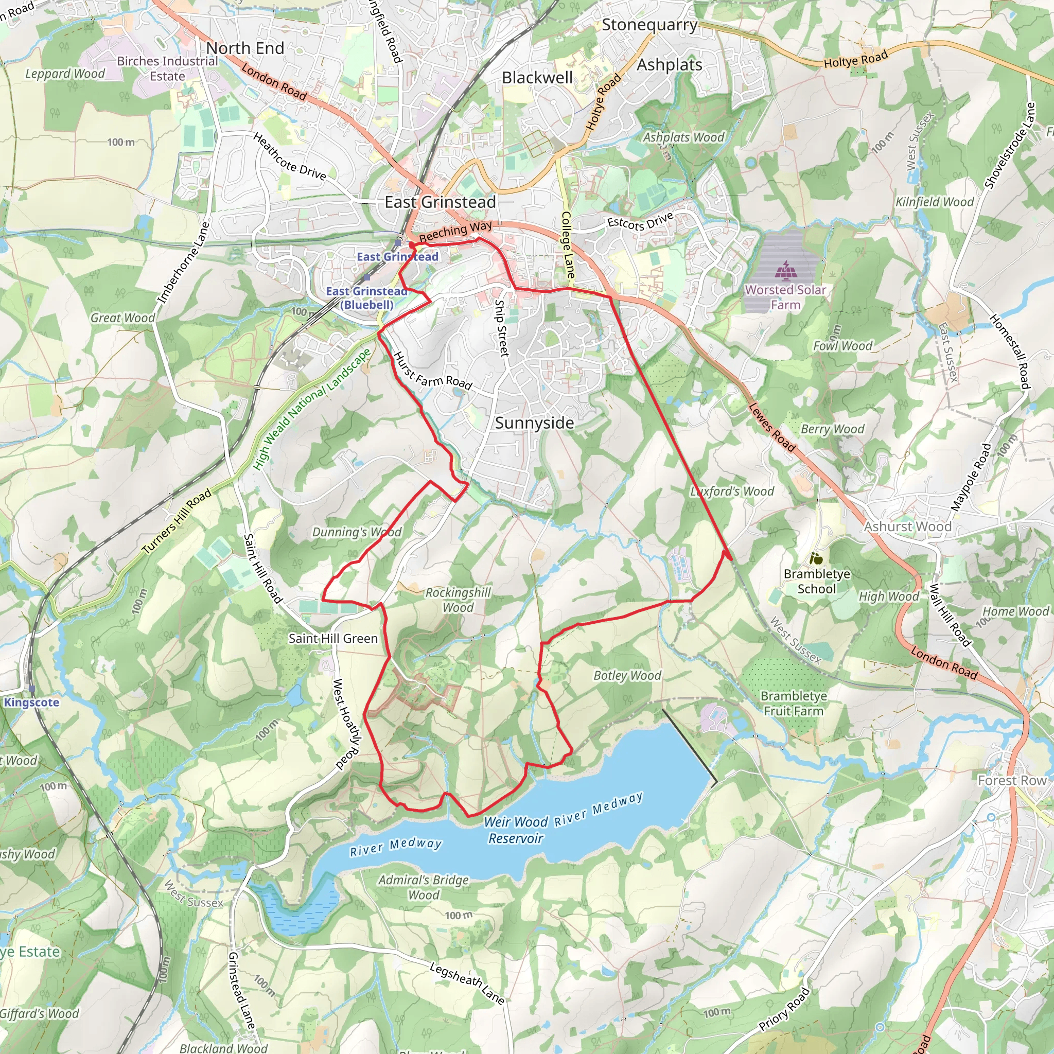 Weir Wood Reservoir and Luxford's Wood via Sussex Border Path mobile static map
