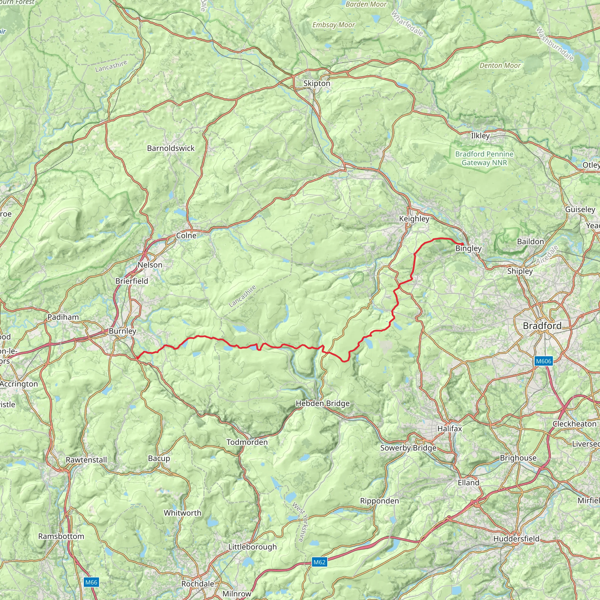 Burnley to Bingley from Pennine Briddleway mobile static map