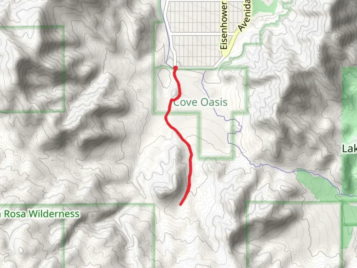 An image depicting the trail Boo Hoff Trail from Calle Tecate and its surrounding area.