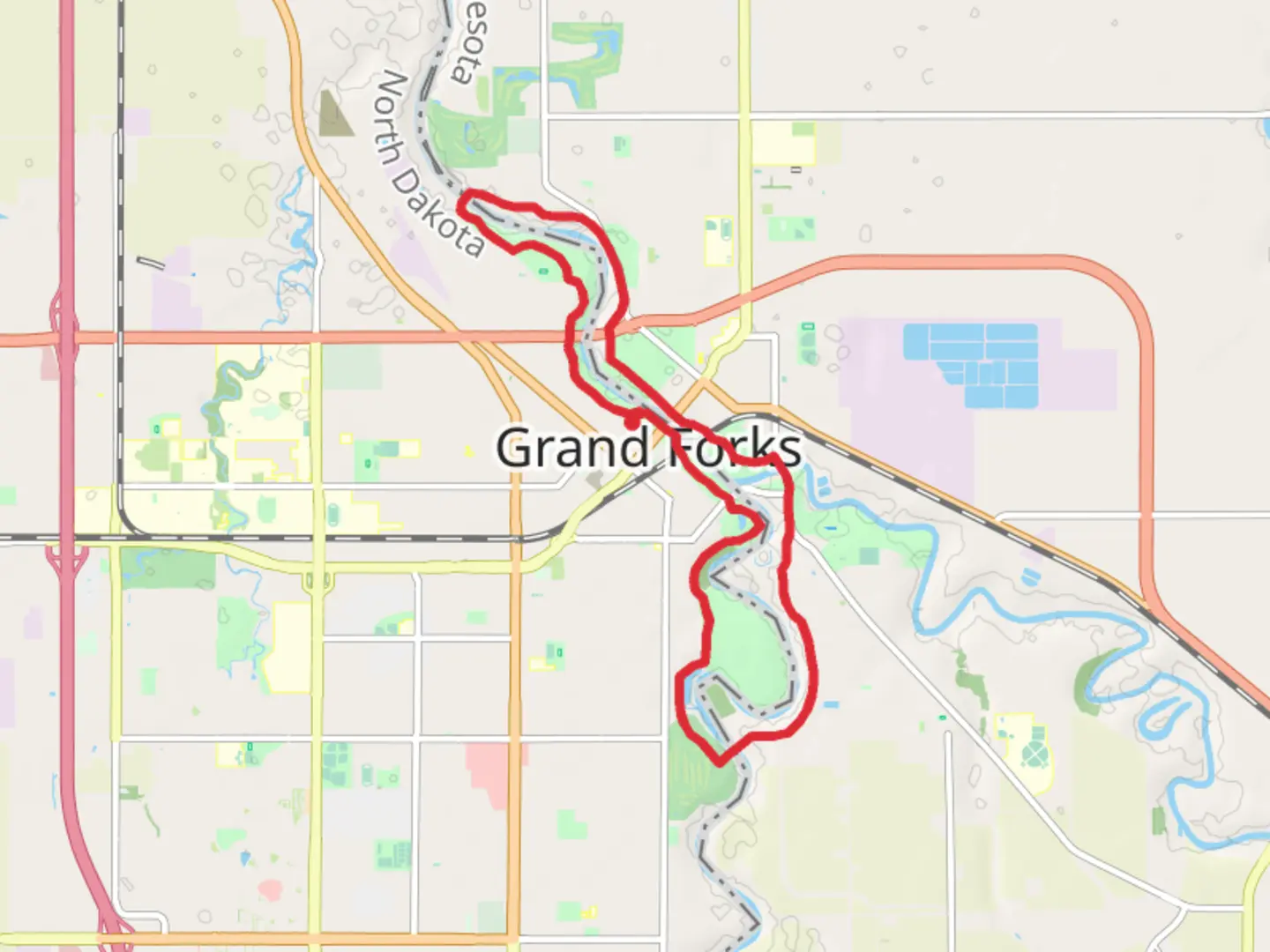 An image depicting the trail Greenway Path Loop - Grand Folks and its surrounding area.